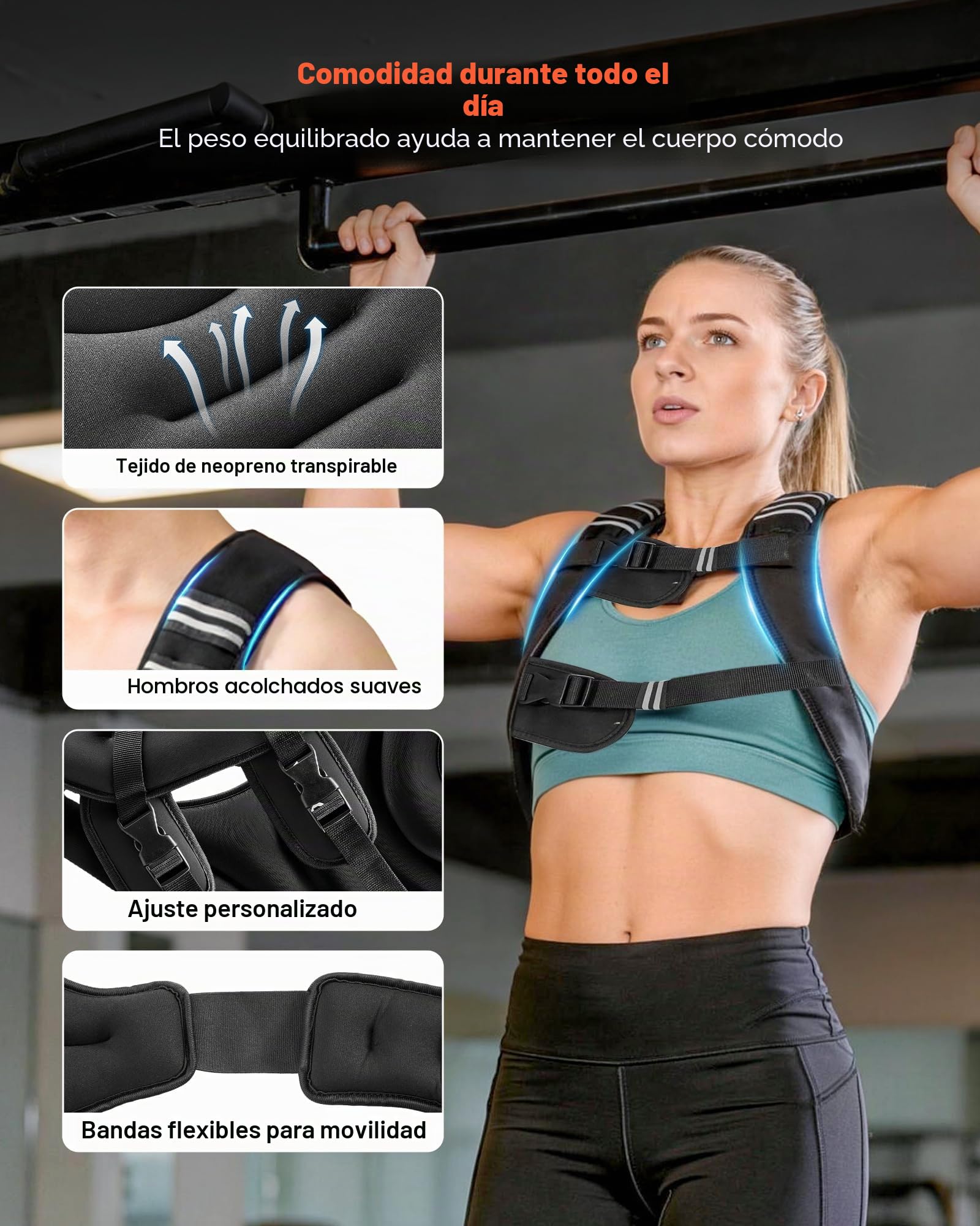 VEVOR Chaleco Lastrado de 13,8 kg con Banda Reflectante, con Hebilla Ajustable, Equipo de Entrenamiento para Entrenamiento de Fuerza, Correr, Trotar, Fitness y Pérdida de Peso, 89-114 cm, Unisex