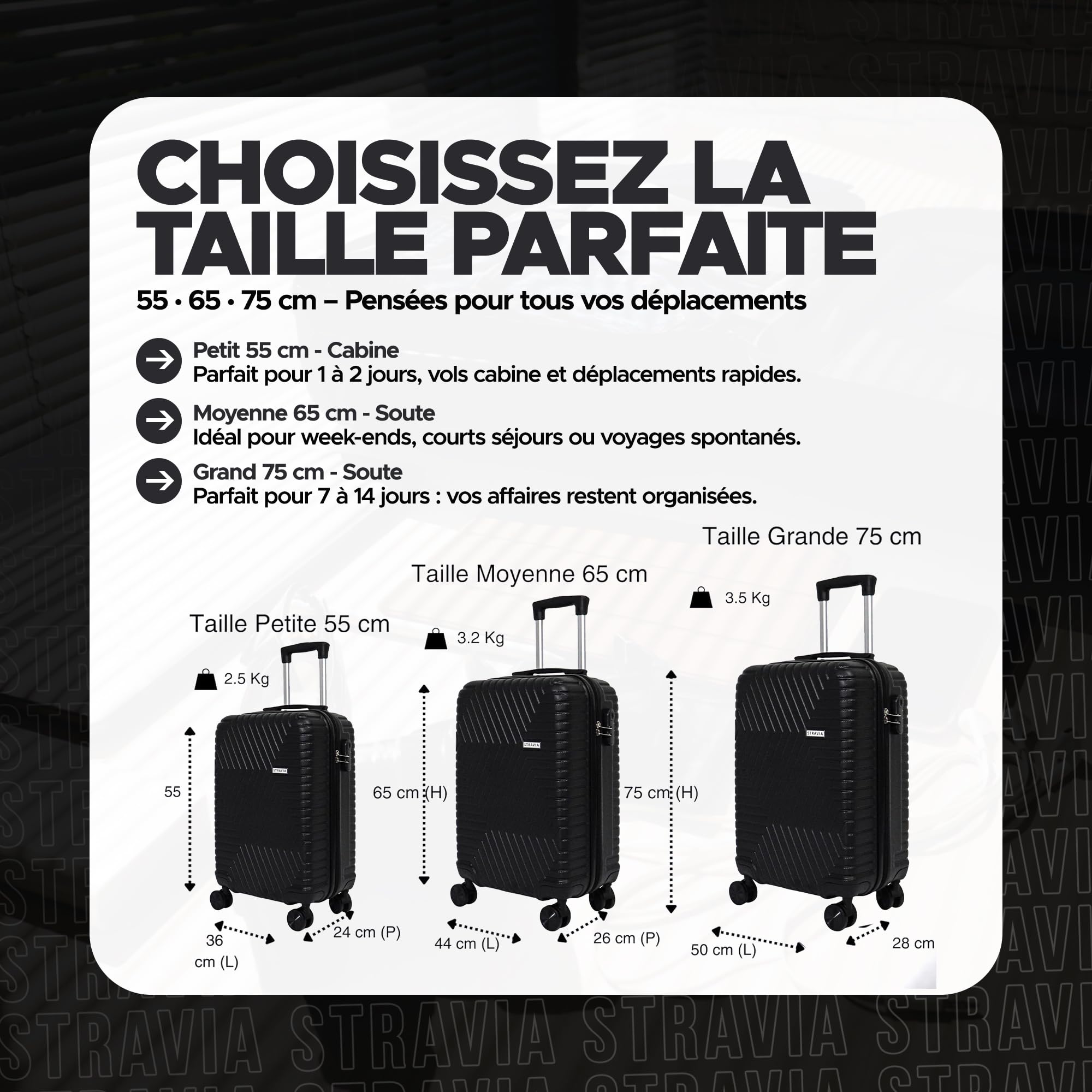 Del – Valise Moyenne 65 cm – ABS Légère et Résistante – Bagage Rigide – Serrure à Code Sécurisée – 4 Roues Double Ultra Fluides – Noir – 65 x 44 x 26 cm
