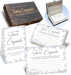Baby Time Capsule Box for 1st Birthday – Set of 50 Wishes Cards & Keepsake Gift Box – First Birthday Party Games & Decorations (Vintage Floral Patterns) -A05
