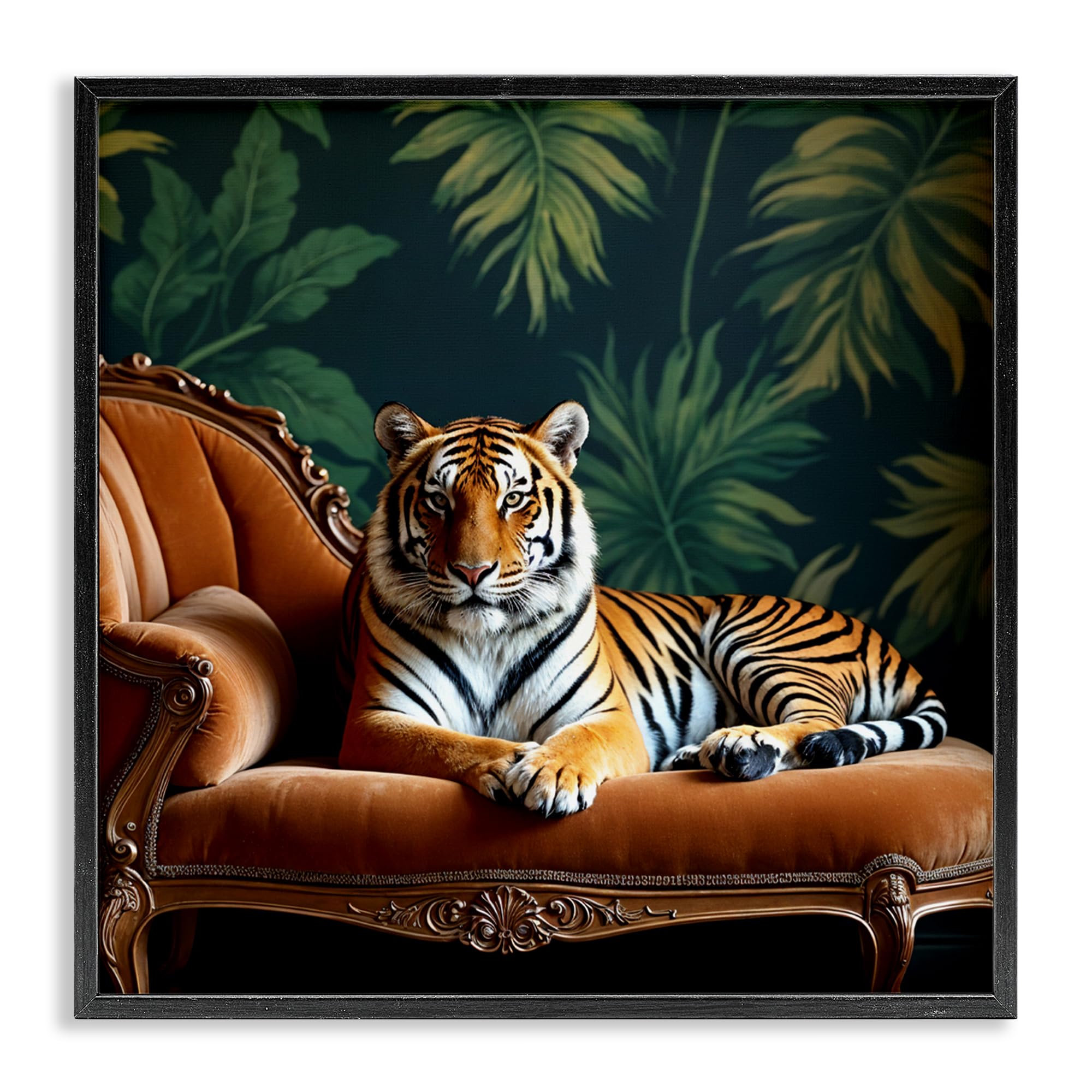 'Tiger Lounging on Chaise'| Framed Giclee Art