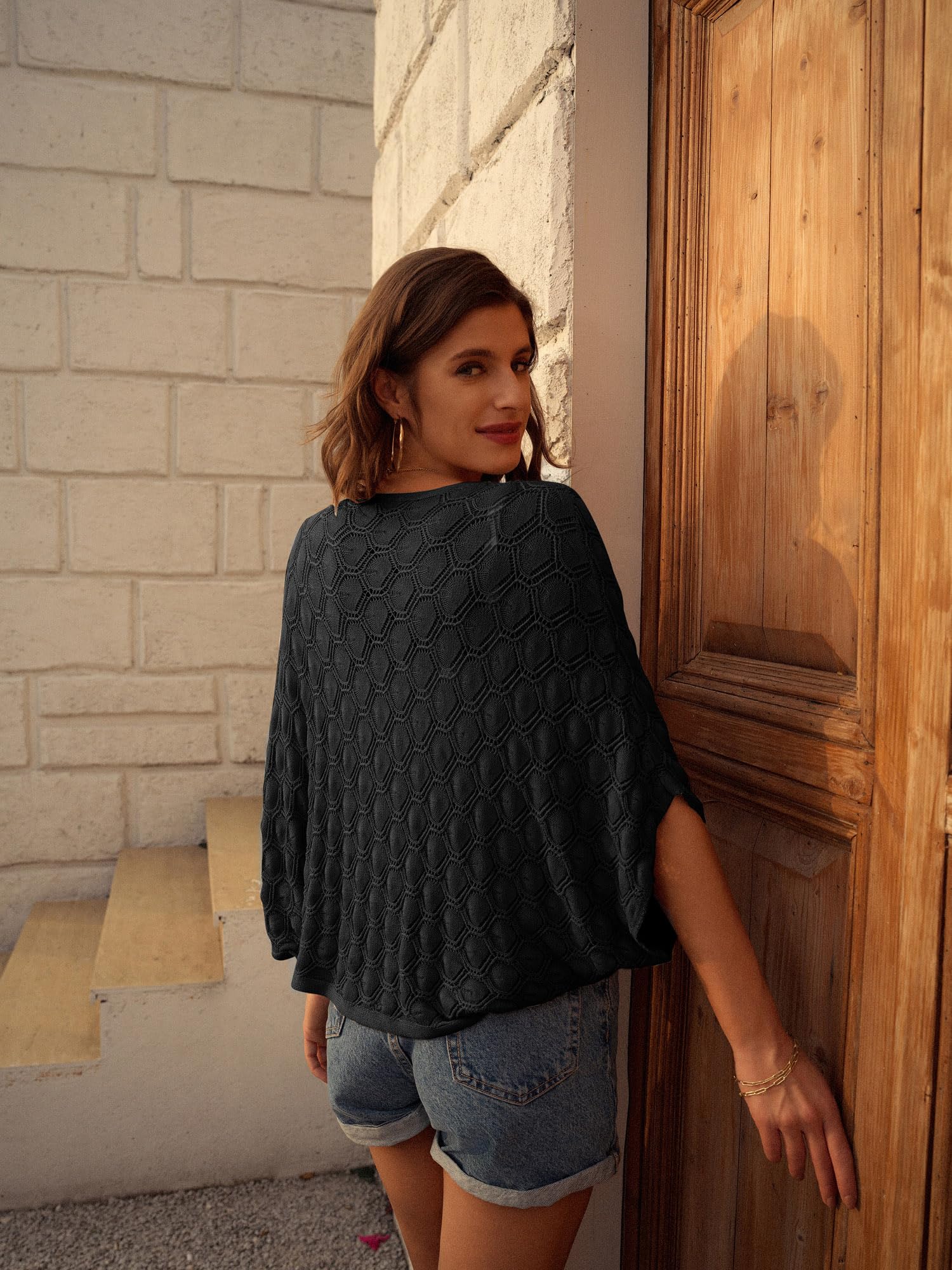 GRACE KARIN Cardigan da Donna Leggero Aperto sul Davanti Orlo Curvo Scialle Traforato Cardigan Aperto sul Davanti