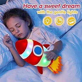 BSTAOFY Light up Red Rocket Plush Toys Stuffed LED Glow Soft Cozy Nightlight Kids Gifts for Toddlers on Birthday Valentines Christmas, 14.5