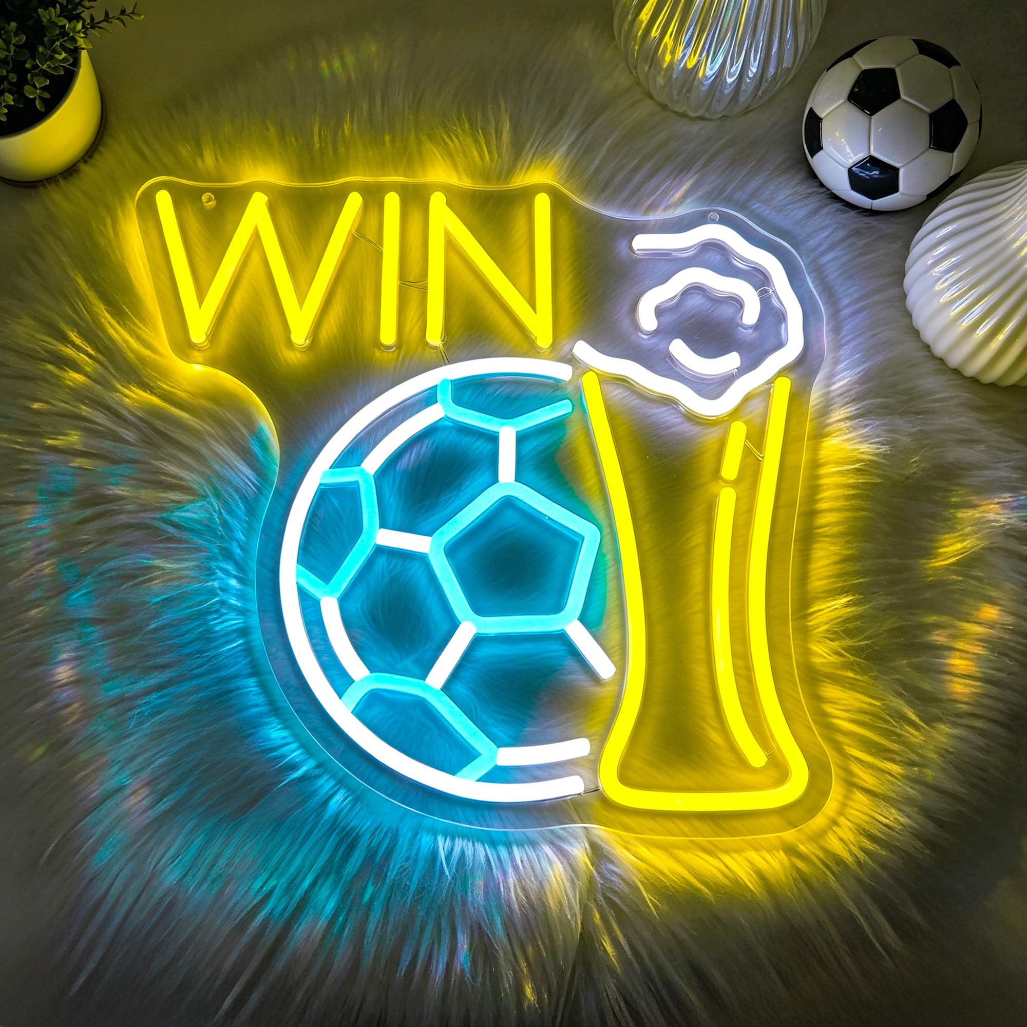 Neon Sign, Soccer Neon Signs for Wall Decor LED Signs Neon Light | Soccer Win Neon Sign for Fans, Sports Themed, Bedroom, Man Cave, Gaming Room Decor, Party, Boys Gift, Dimmable, USB Powered