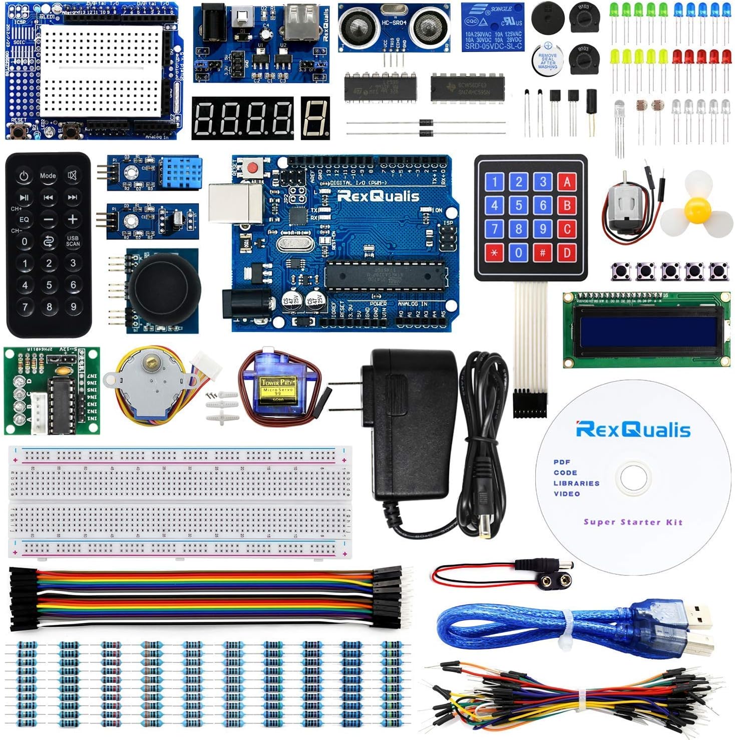 REXQualis Super Starter Kit Based on Arduino UNO R3 and Electronics Component Basic Kit Comes with More Than 300pcs sensors and Components