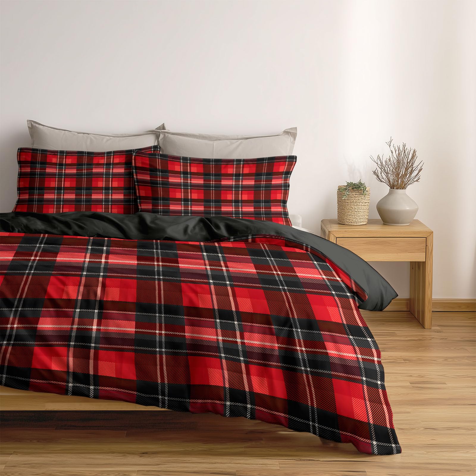 Tartan Plaid Scottish Check Printed Duvet Cover, Reversible Dark Slate Gray Quilt Cover Bedding Cot-bed Bed Set, Cosy Soft Hypoallergenic Non-Iron Comforter Covers with Pillowcases