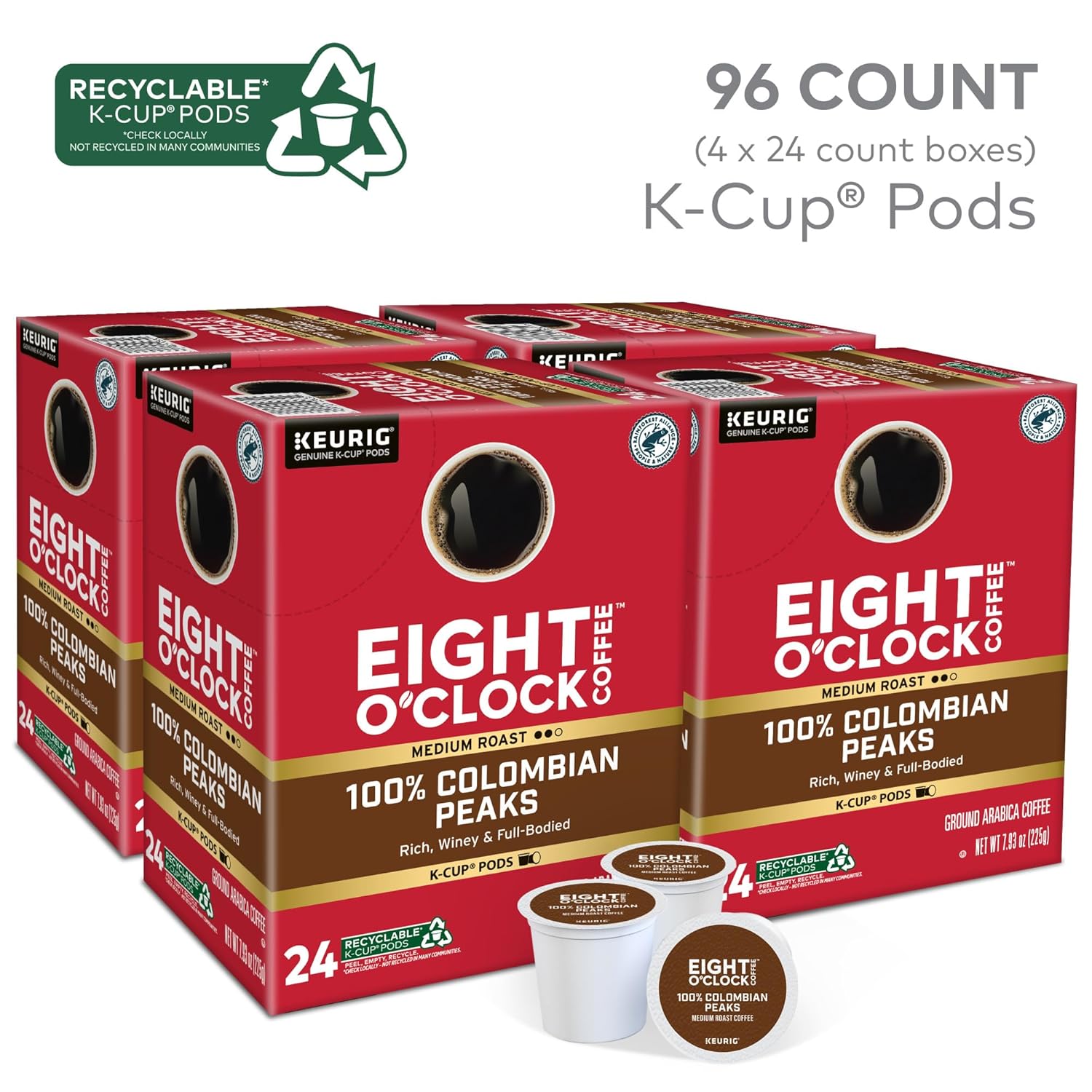 Elevate Your Coffee Experience with Eight O'Clock Colombian Peaks: 96 Medium Roast K-Cups