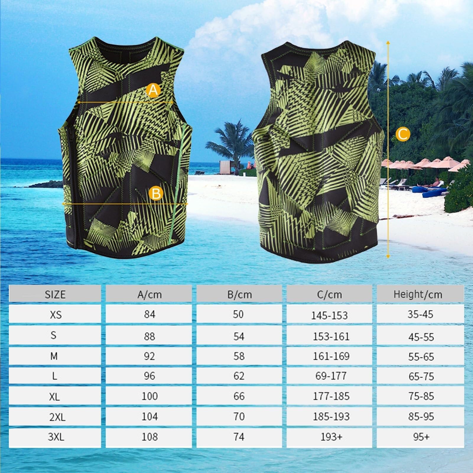 Swim Vest Adult Neoprene High Buoyancy Anti-Collision Side Zipper Swim Vest Water Sports Boating Fishing Kayaking Surfing Canoeing Rafting Outdoor Safety Gear Equipment
