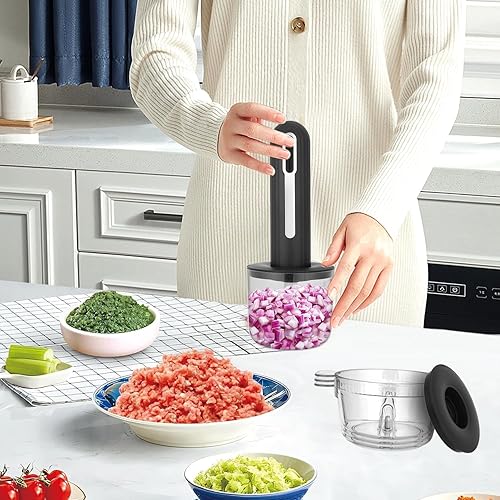 Miniatura 2 de Mini procesador de alimentos inalámbrico picador eléctrico de verduras, molinillo de carne compacto recargable por USB con 4 tazas y 2 rebanadoras