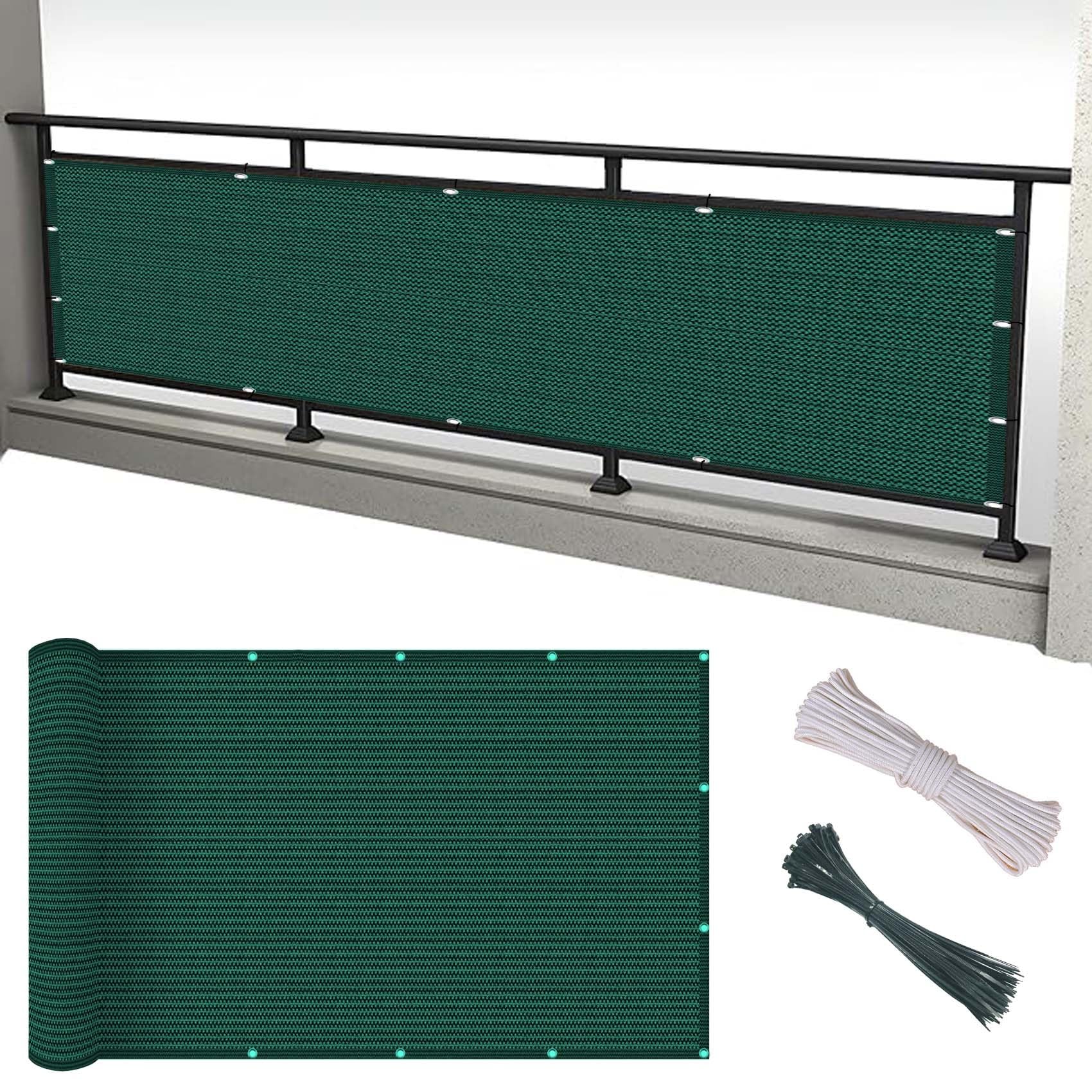 GJZQDKX Dark Green Balcony Enclosure 95 x 390 cm Shade Net Canopy UV & Tear Resistant Weather Resistant Protection with Cable Ties for Patio & Balcony Use