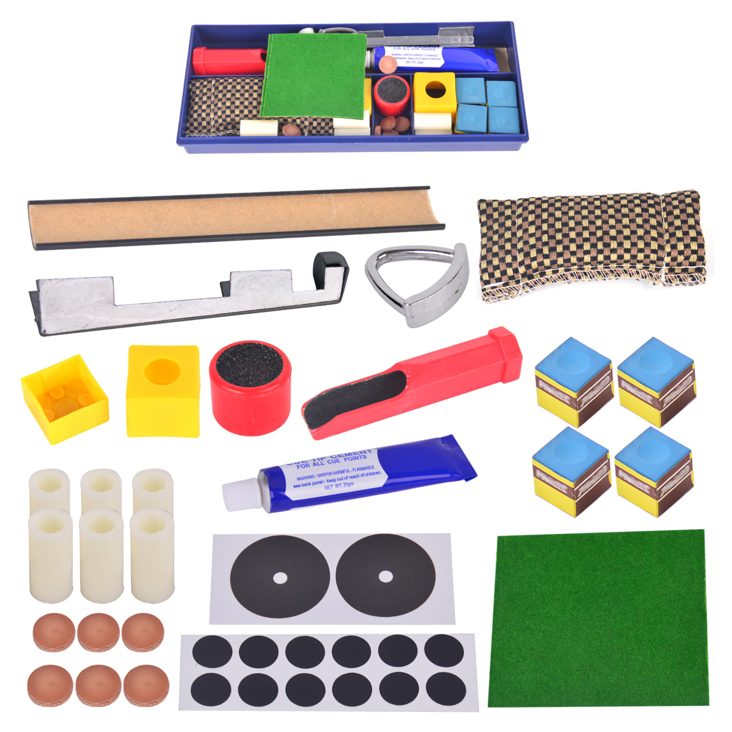 RUP Pool Cue Repair Kit, Complete Billiards Maintenance Set with Tip Shaper, Clamps, Sanders, Chalk, Tips and Table Accessories-picture-30
