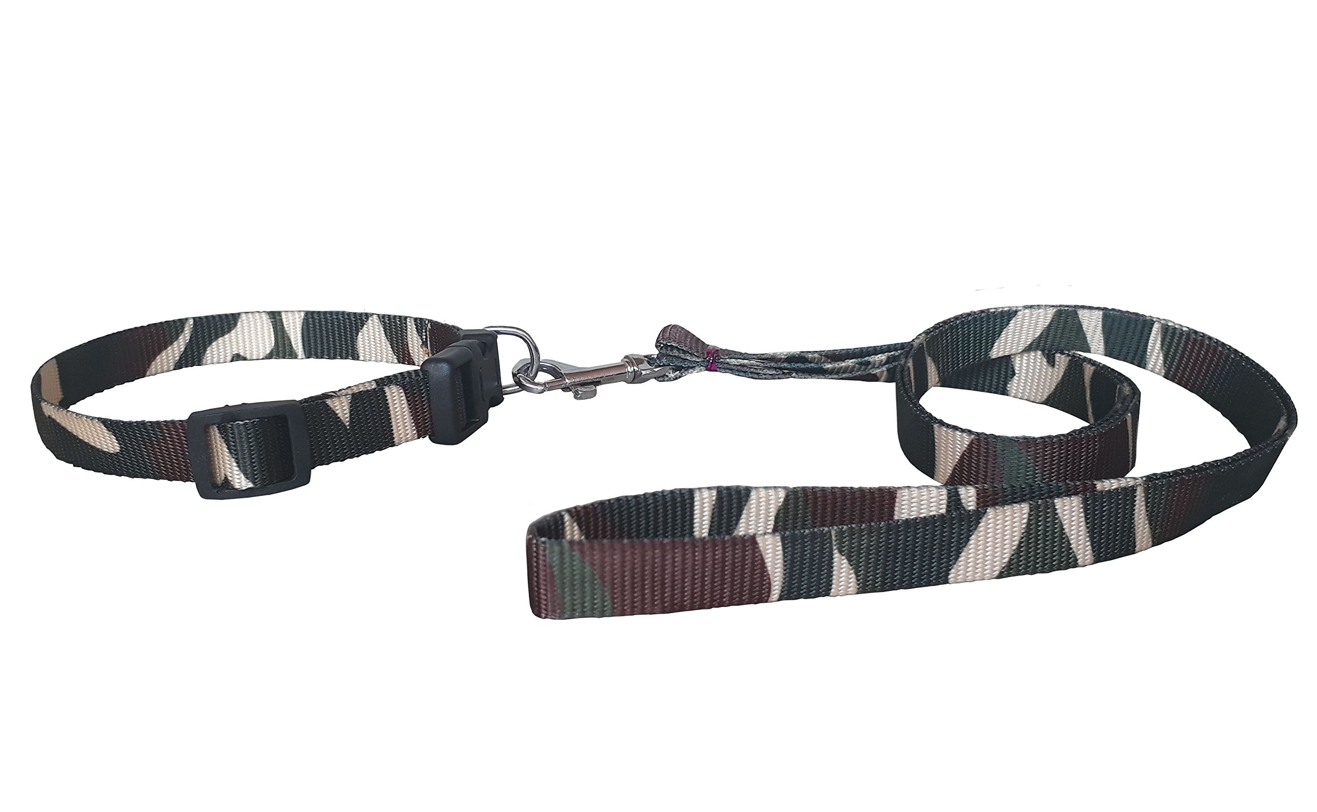 Pet Needs Camo Print Nylon Adjustable Leash Collar for Puppy and Cat -Leash Length- 47 inches, Width-0.6 inch (Olive Green)