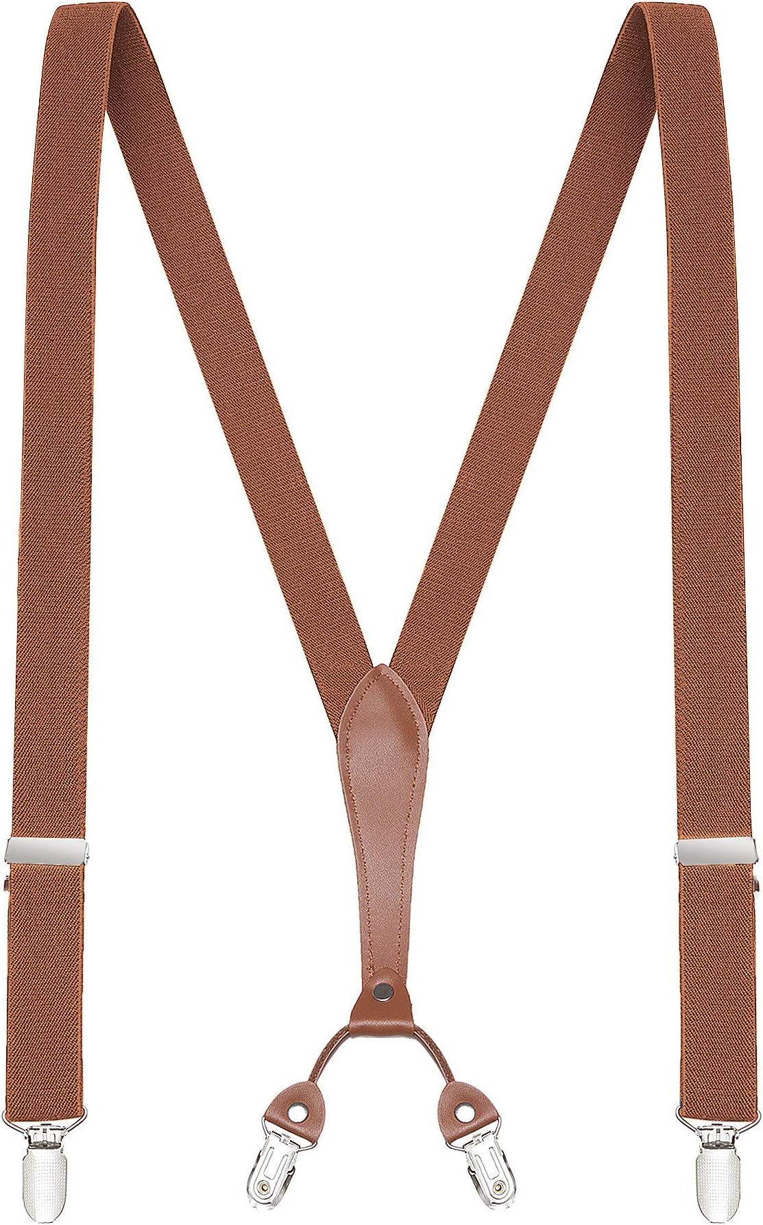 Buyless FashionMen Suspenders - 48" Elastic Adjustable Straps 1" - Leather Y Shape Back