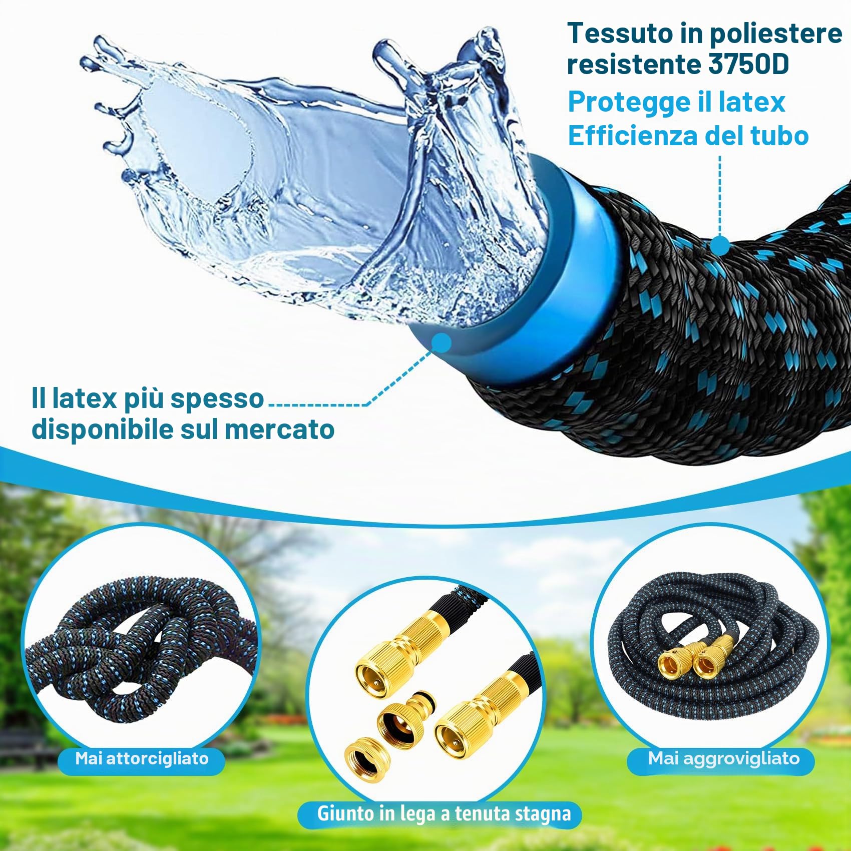 Tubo Estensibile da Giardino - Migliorato Ttubo Acqua Giardino Resistente, Canna dell'acqua con Pistola da Giardino, Non-perde Gomma per Innaffiare,30 Metri Tubo Irrigazione, Tubo Flessibile Giardino