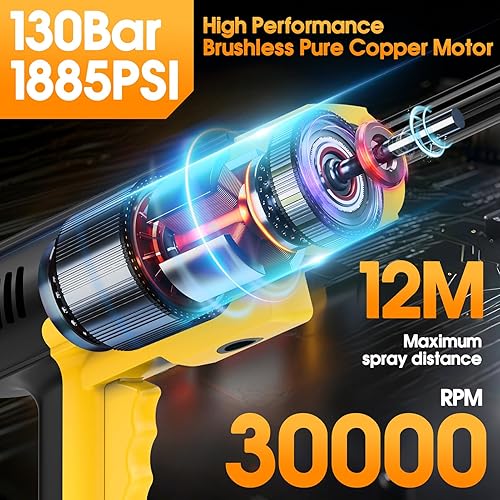 Miniatura 3 de Pistola de lavado a presión inalámbrica, lavadora a presión de batería de 130 bar/1885 PSI, lavadora portátil a presión inalámbrica con boquilla 6