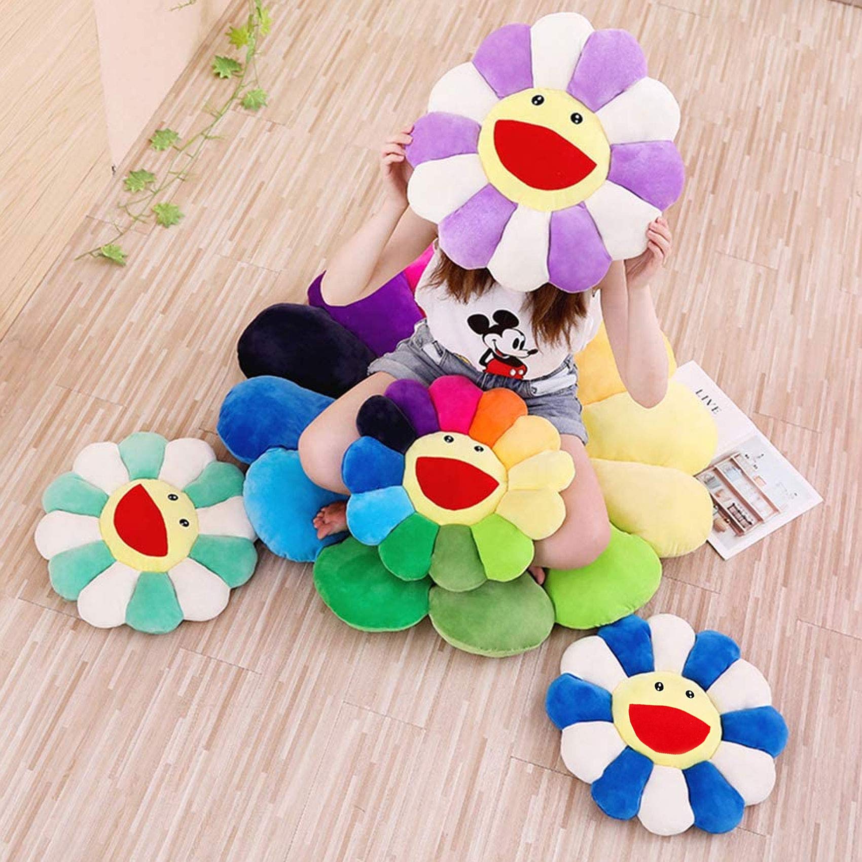 Cuscino Floreale A Forma Di Margherita 40 Cm - Peluche Per Divano E Cameretta - Bianco