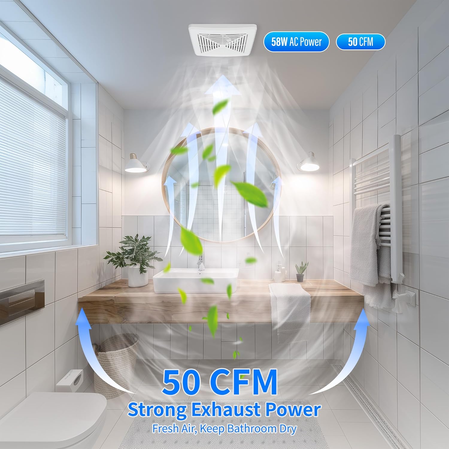 50CFM Ceiling Bathroom Exhaust Fan: Vent Fan with Grille, Bath Wall Mount Ventilation fan for New Building Multi Family, Condo, Apartment and Hotel, White, Contracors 6 Packs