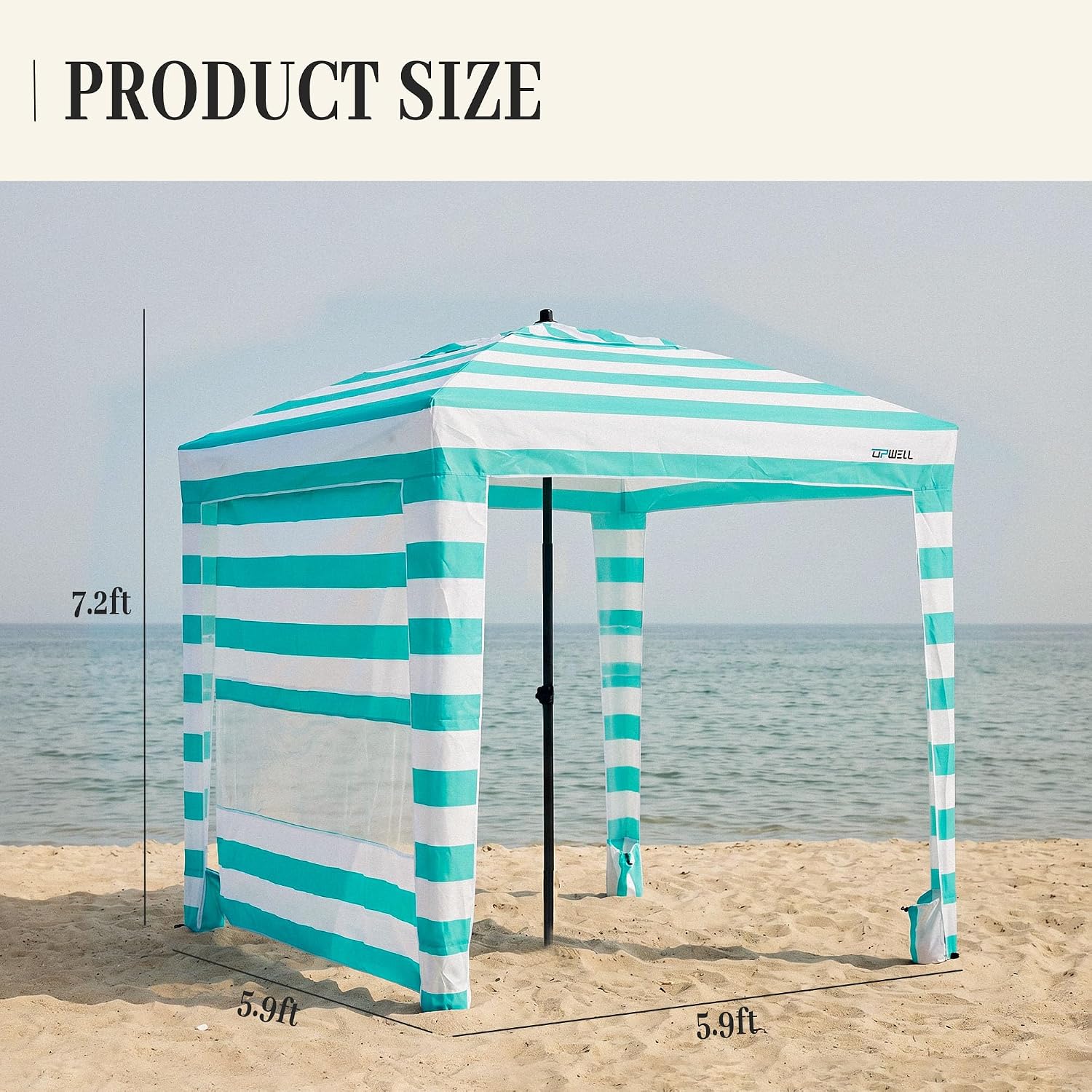 UPWELL Beach Tent Easy Set Up Canopy Sun Shelter Shade with UPF 50+UV Protection Portable Beach Umbrella Outdoor Sunwall with Sand Pockets for Fishing Backyard Camping(Deep Sea Blue)