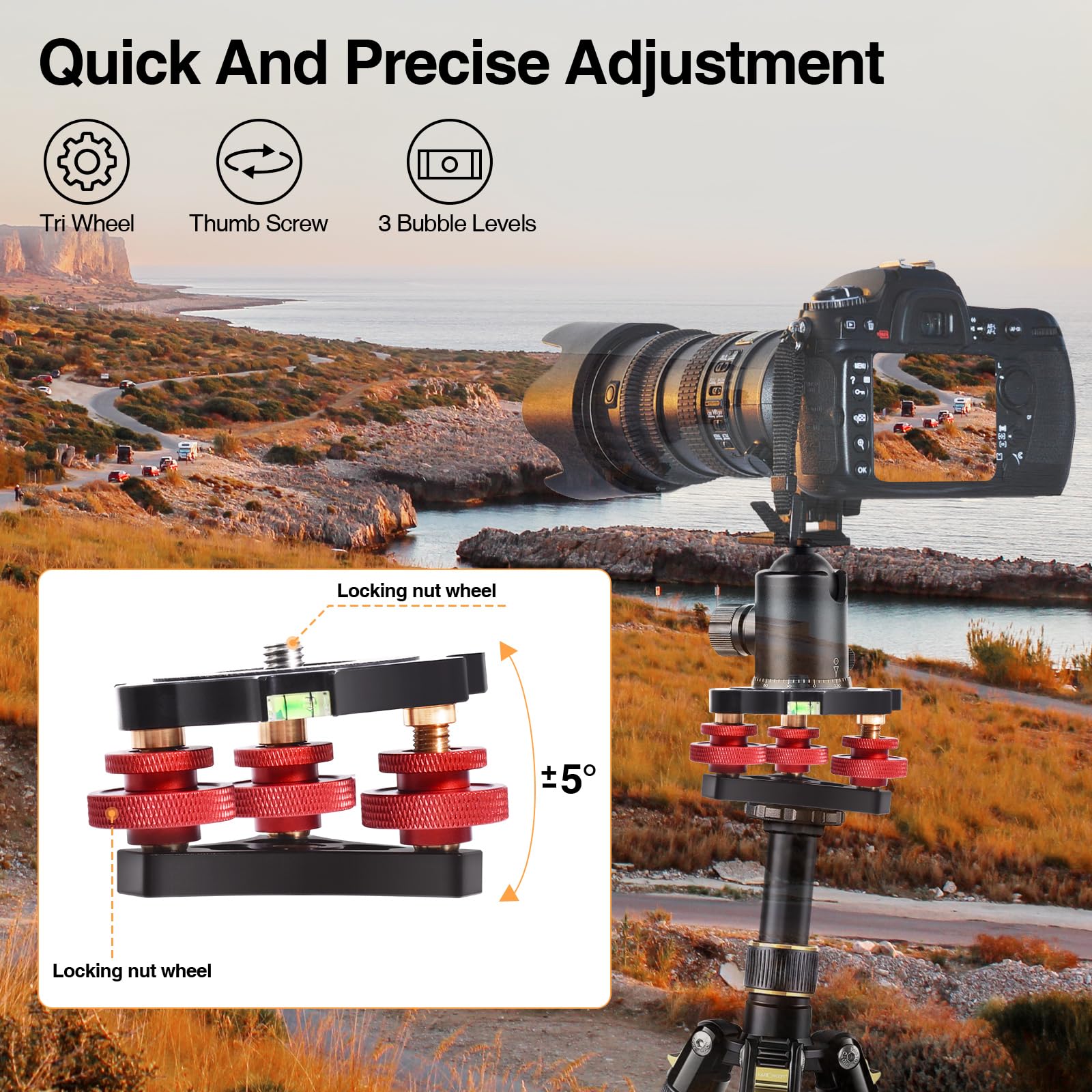 Tripod Accessory Tripod Leveling Base With 3-Axis Adjustment - +/-5 ...