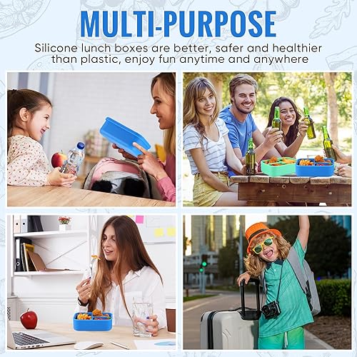 Miniatura 7 de Lonchera Bento de silicona de 2 piezas para niños, con 3 compartimentos, a prueba de fugas, contenedor para niños pequeños para microondas,
