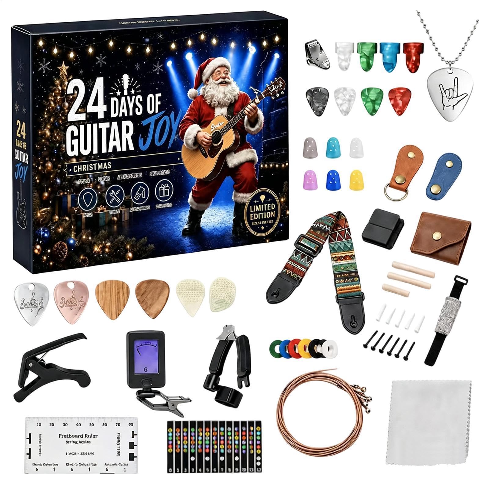 Weihnachten Countdown Kalender 24 Tage Gitarrenzubehör mit Kapodaster Tuner