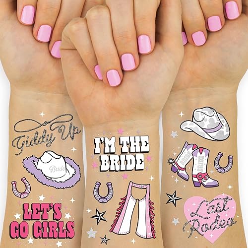 xo, Fetti Last Rodeo - Tatuajes temporales de despedida de soltera  48 estilos de purpurina  Decoración de fiesta de despedida de soltera Giddy Up