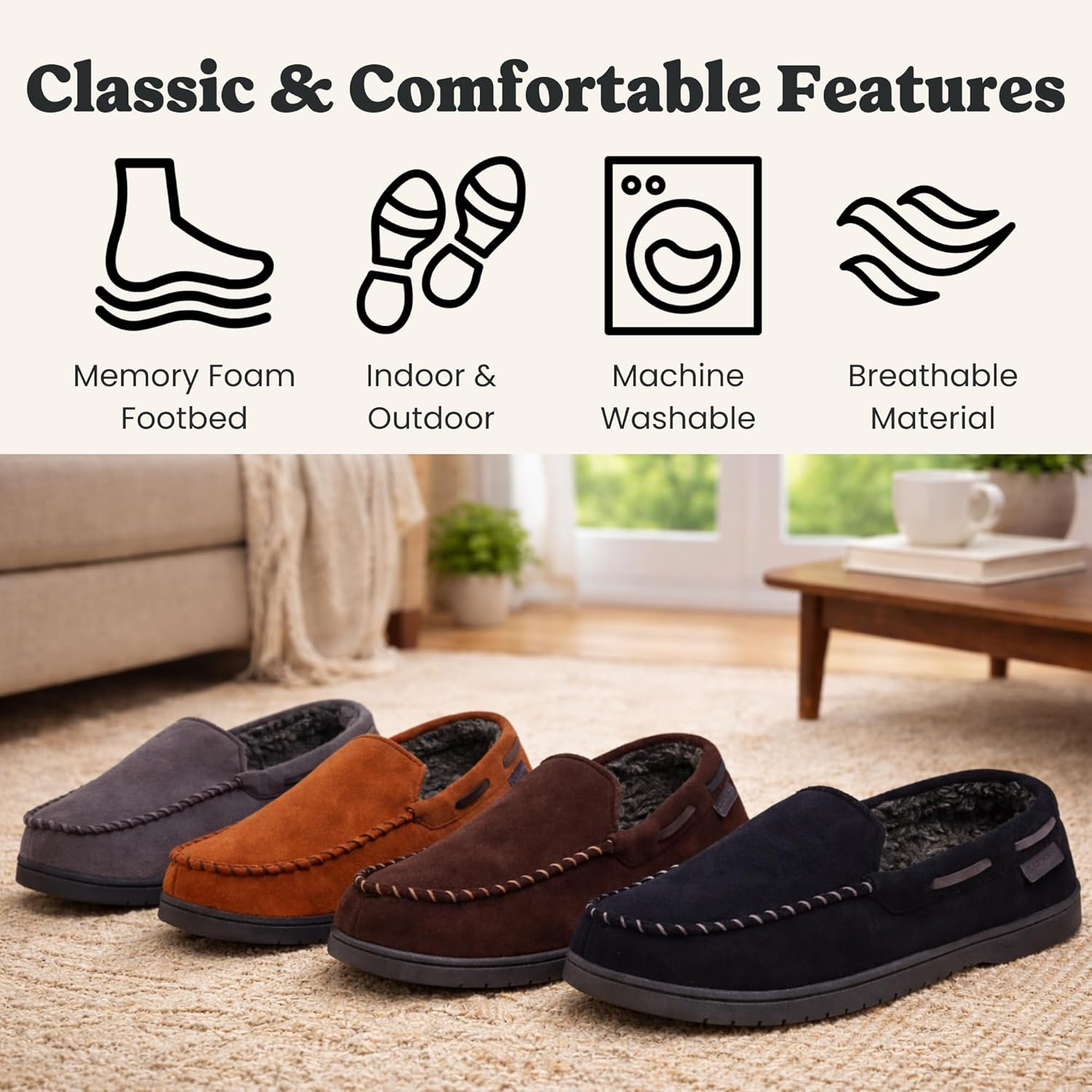 Dearfoams mens Keaton Memory Foam Indoor Outdoor Moccasin With Wide Widths Slipper - Image 4