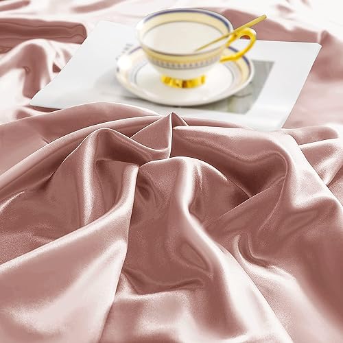 Miniatura 3 de NSGZ Juego de sábanas de satén tamaño individual XL, juego de 3 piezas, ajustadas, planas y fundas de almohada, refrescantes, extra suaves, champán