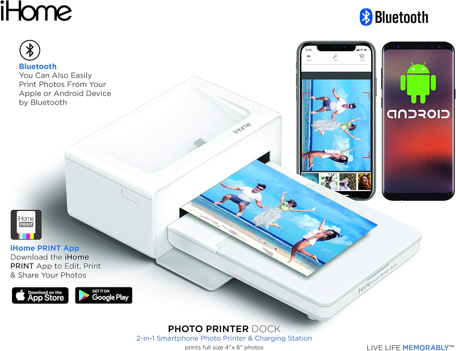 Buy iHome® Photo Printer Dock, Full Size 4x6 inch Printouts (White) Online at Lowest Price in