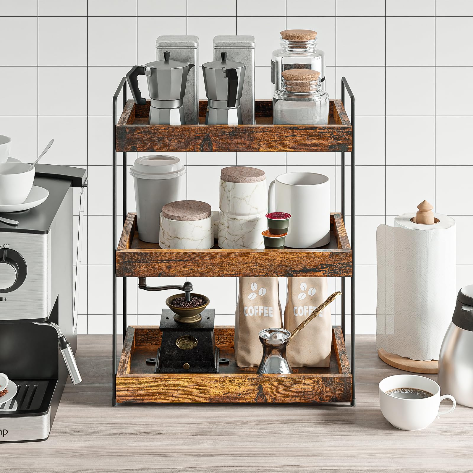 Étagère à épices amovible à 3 étages - Étagère de douche moderne - Plan de travail pratique en bois pour salle de bain - Organiseur de rangement multifonction - Étagère sous meuble - Étagère d'évier