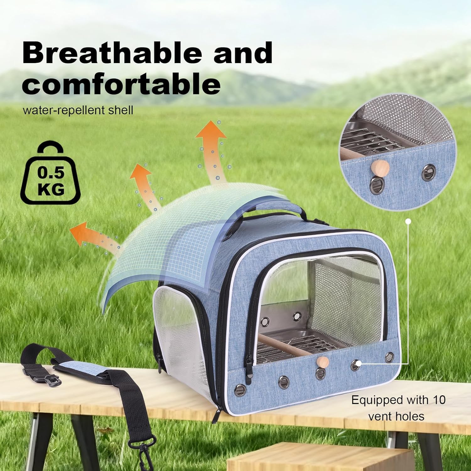 Trasportino per uccelli per il trasporto di pappagalli di grandi dimensioni, borsa portatile con vassoio in metallo e griglia per uccelli medi e grandi come il grigio africano, calopsita e pappagallo