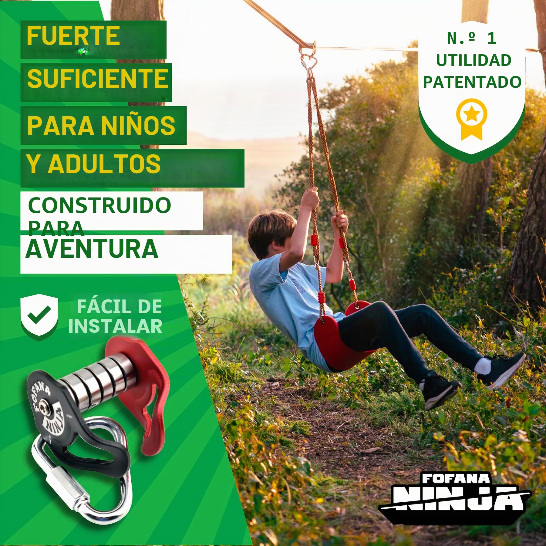 Ninja Warrior Obstacle Course for Kids Outside - 19.8 Meters, Including Ninja Slider - 11 Obstacles - Climbing Ladder, Spinning Wheel, Gym Ring