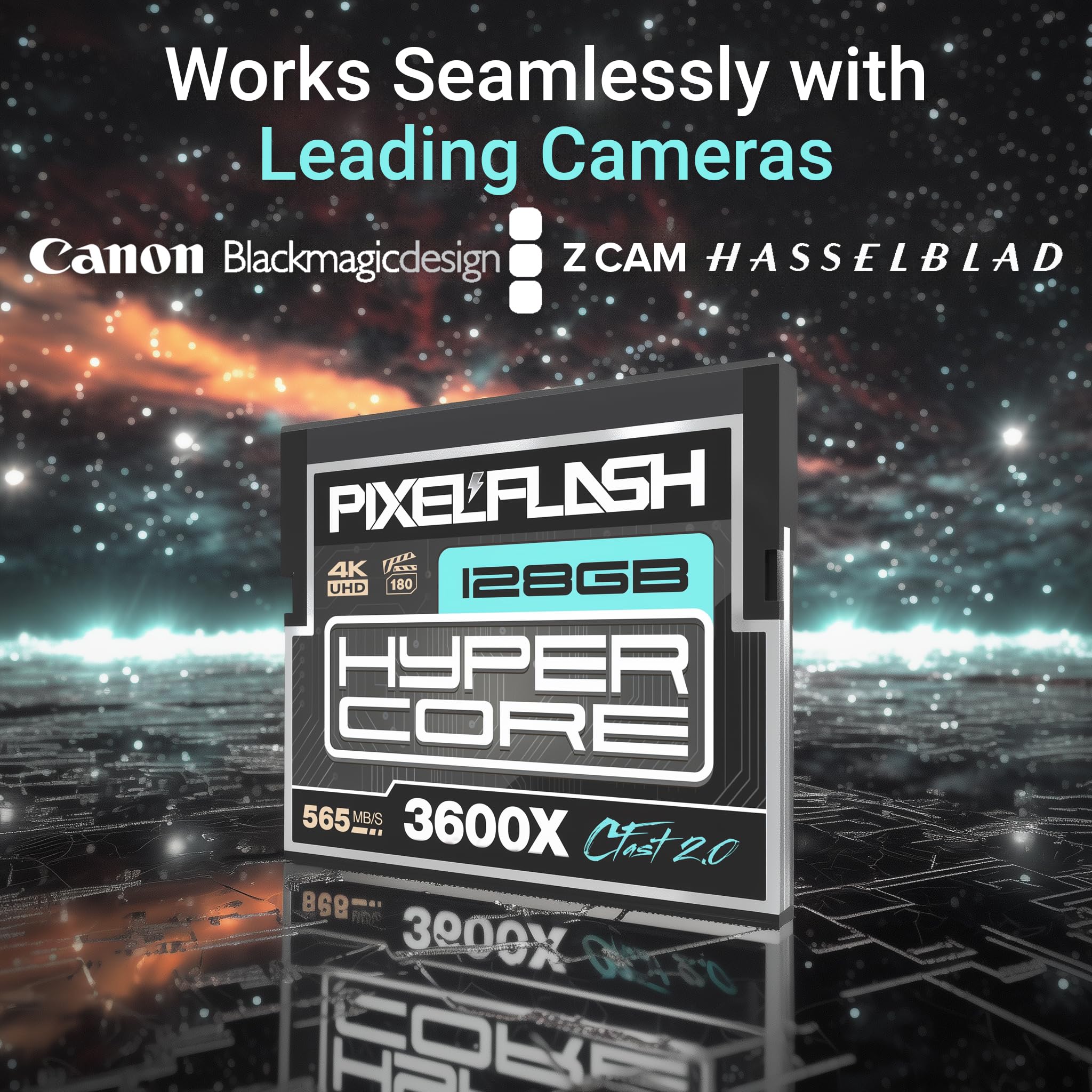 PixelFlash Tarjeta CFast 2.0 de 128 GB 3600X HyperCore 570MB/s SATA3 VPG180, tarjeta CFast para cámaras DSLR cinematográficas y cámaras fotográficas probadas en laboratorio, memoria flash certificada