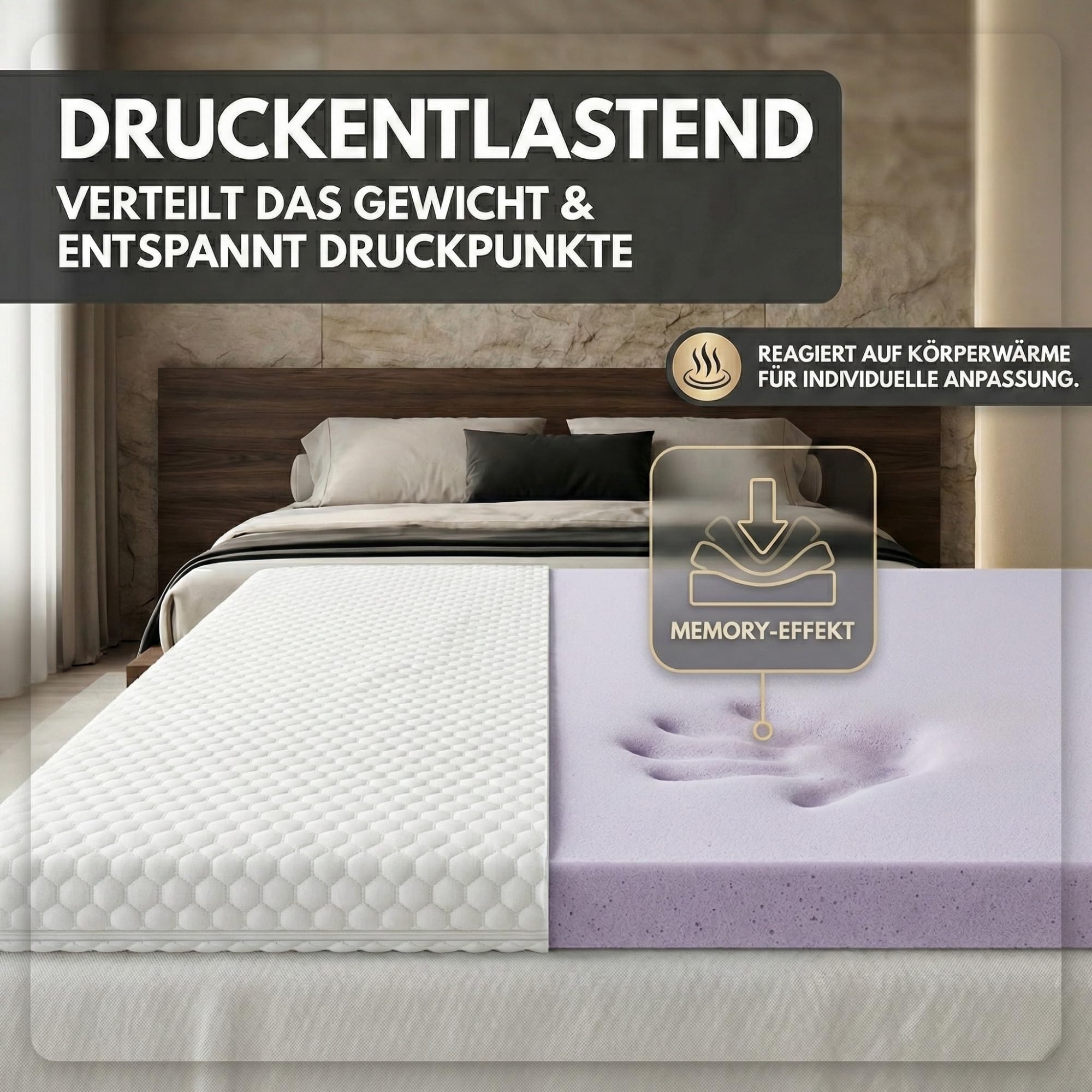 Arensberger Topper Soft 140x200cm | H2, Memory Foam, 5cm, waschbarer Bezug | Für Federkern & Schaumstoff Matratzen, Matratzenauflage 5cm, druckentlastend, atmungsaktiv, Topper für erholsamen Schlaf
