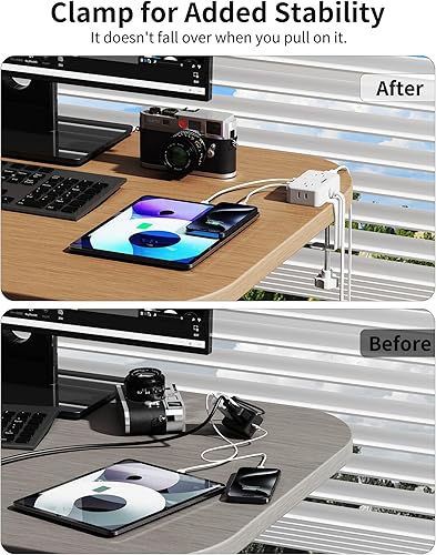 Miniatura 6 de Regleta de alimentación con abrazadera de escritorio, estación de carga de montaje de escritorio con 4 tomas, 4 puertos USB (2 USB C), regleta de
