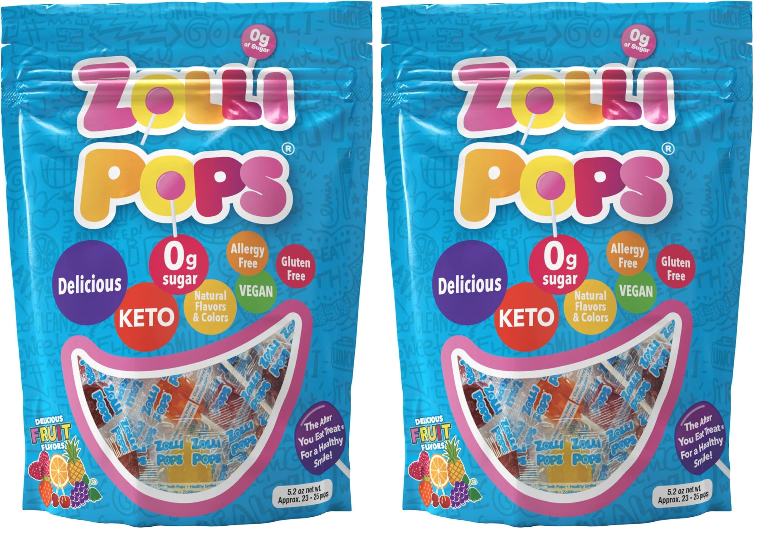 Zollipops Clean Teeth Lollipops | Anti-Cavity, Sugar-Free Candy with Xylitol, 10.4 oz Bag - Great for Kids, Diabetics, and Keto Diet Snacking (Pack of 2)