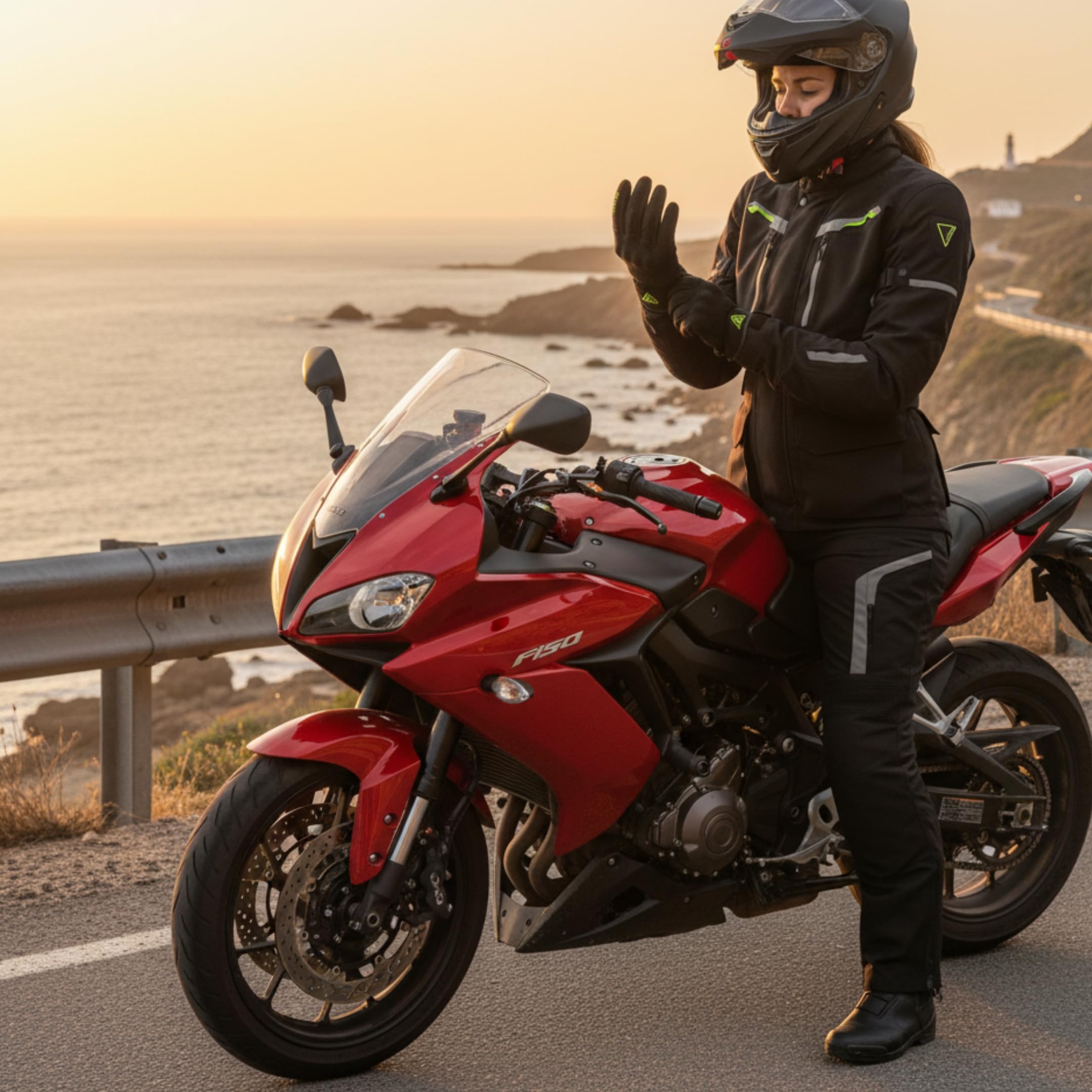 Guantes Moto Invierno Hombre con Palma de Cabra Analina 100%, Repelente al Agua, Waterproof, Protección Gel Antivibración y Compatibles con Pantallas Táctiles