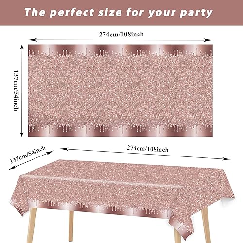 Miniatura 6 de 3 manteles de lentejuelas rosas y doradas para fiesta de cumpleaños, cubierta de mesa de oro rosa, diamantes con purpurina, fondo de feliz