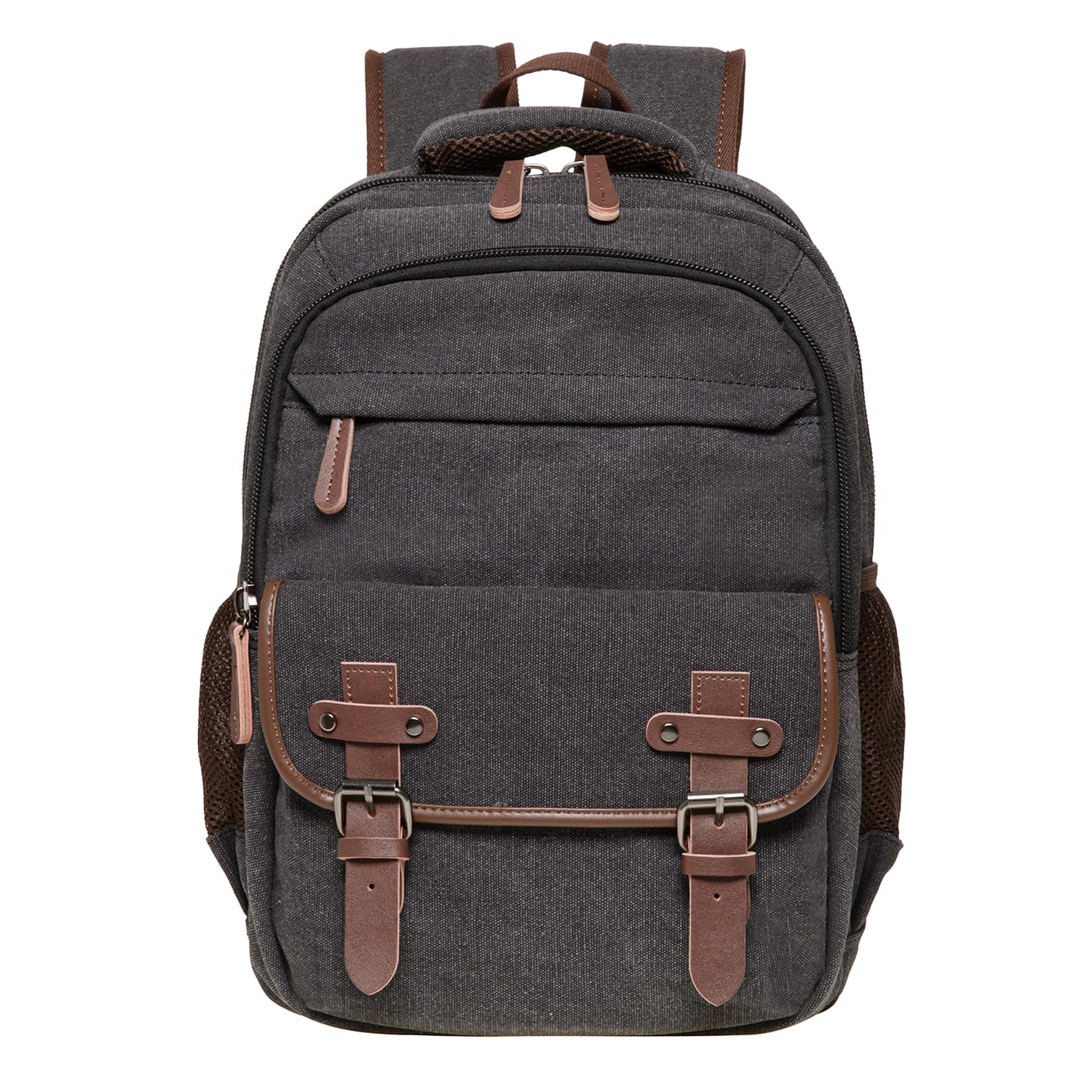 KAUKKO Canvas Zaino per il Tempo Libero per le Donne Uomini, Vintage Zaino da Escursionismo con 14-inch scomparto del Computer Portatile per Lavoro, Escursioni, 24L, Nero-KS28