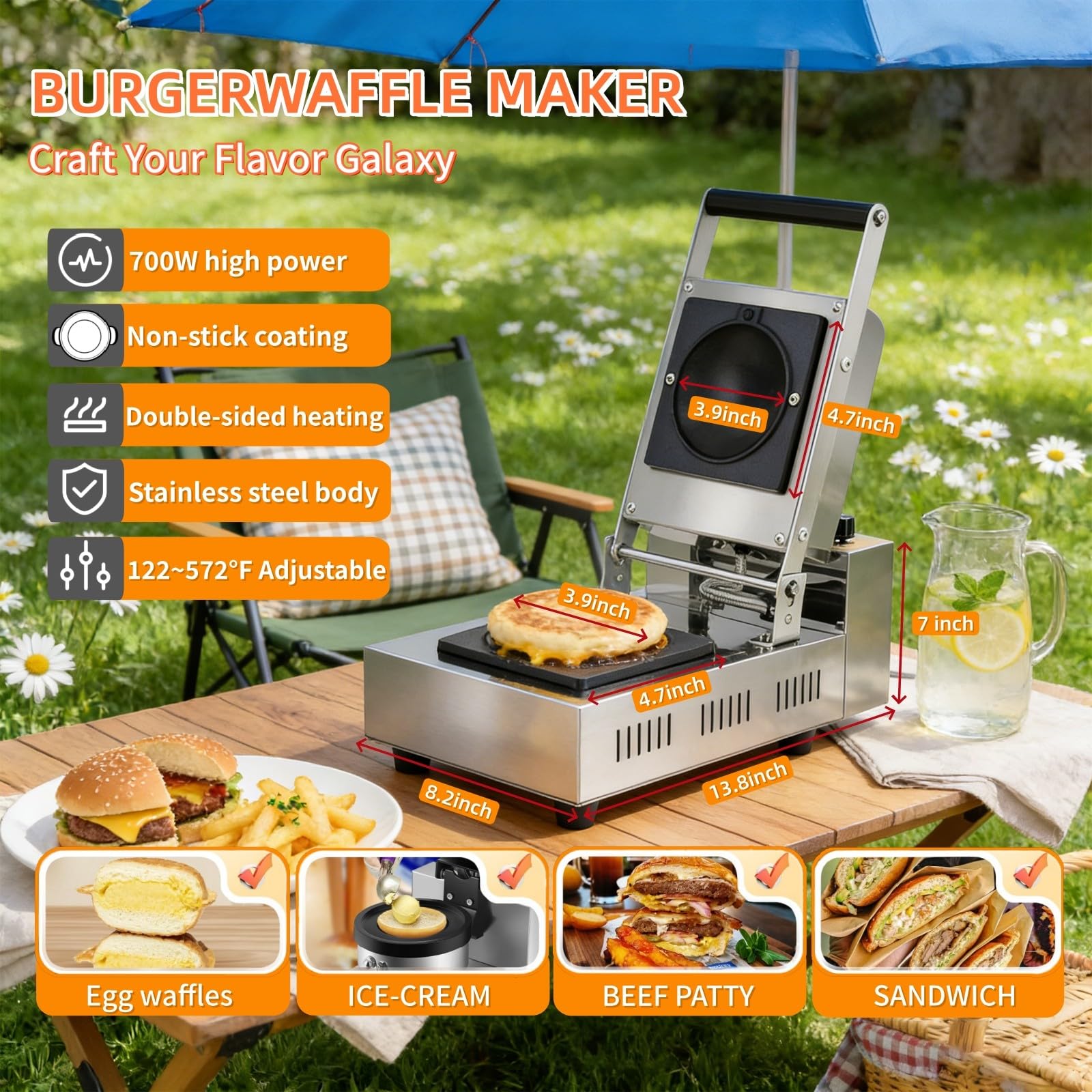 Maszyna do Burgerów UFO - Elektryczna Wafelnic do Lodów Burgerów z Kontrolą Temperatury i Timera, Powłoka Nieprzywierająca, dla Food Truck Piekarni Restauracji