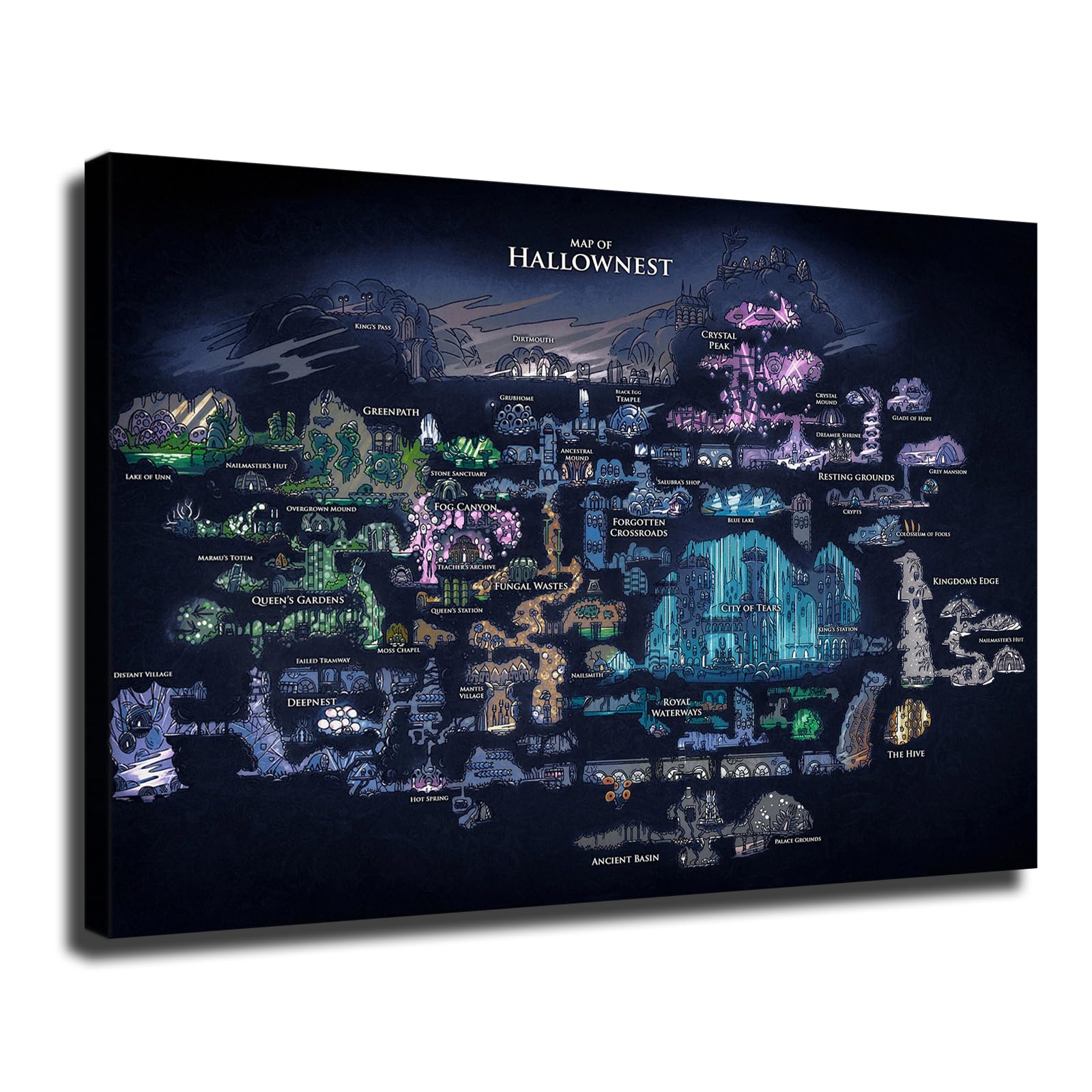 Hollow Knight Map Poster Picture HD Wall Art Canvas Printing Bedroom Living Room Office Decoration Aesthetic Artwork (Unframed,16×24inch)