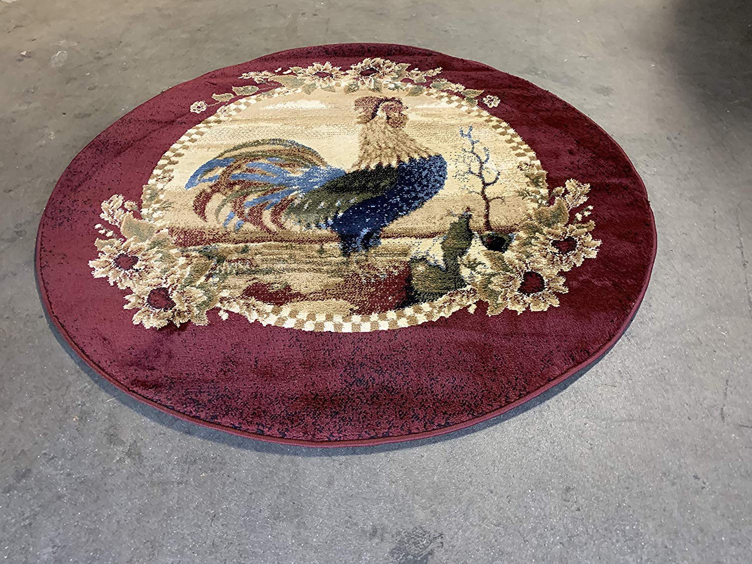 Bellagio Rooster Style Sunflower Country Round Area Rug 256,000 Point