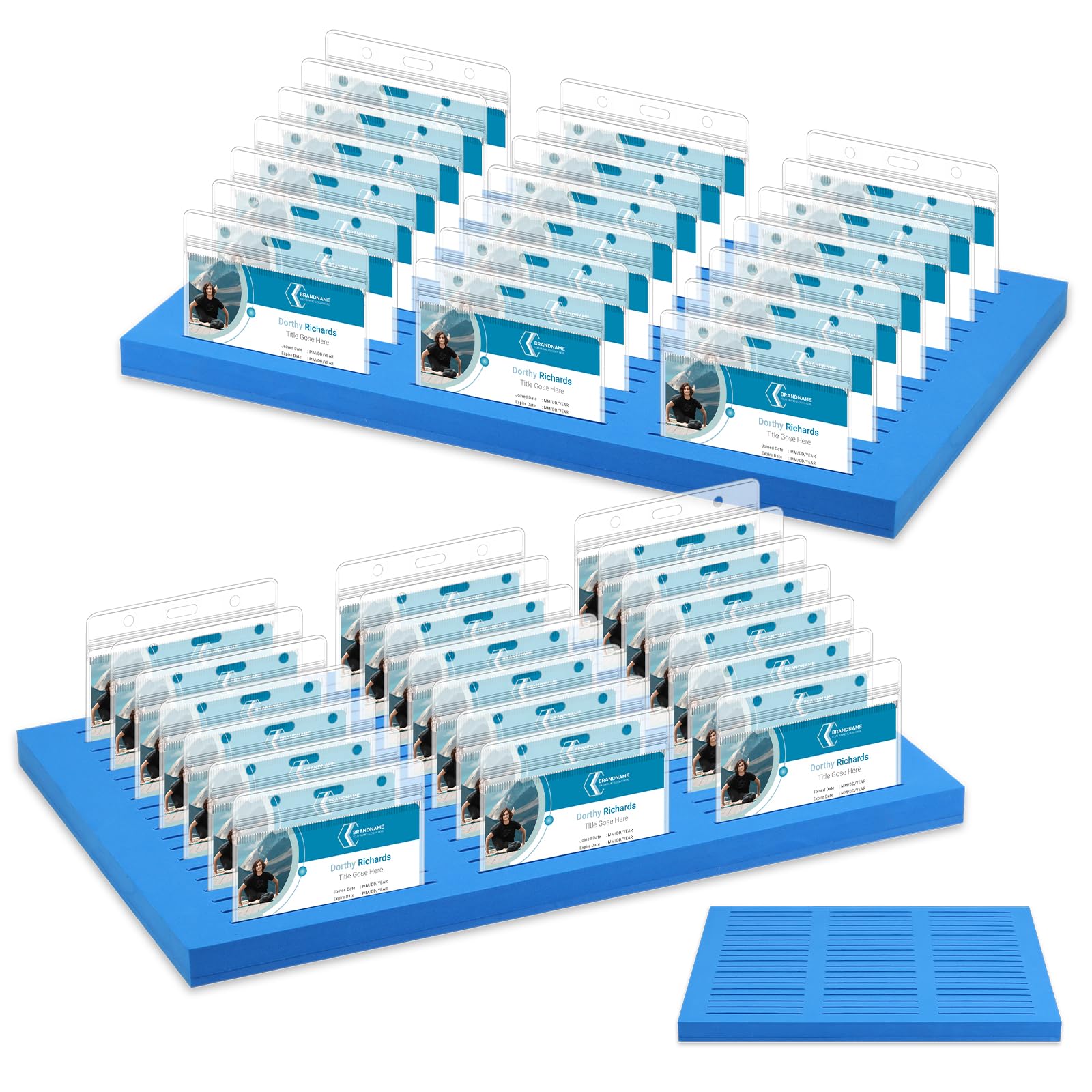 2 Pack of 120 Slots Blue Foam Name Badge Holder 4.25 Inches Slots Name Badge Organizer Tray Organizer Name Badge Display Desktop ID Card Sign Organizer for Desk Office School(2, Blue) — image 1