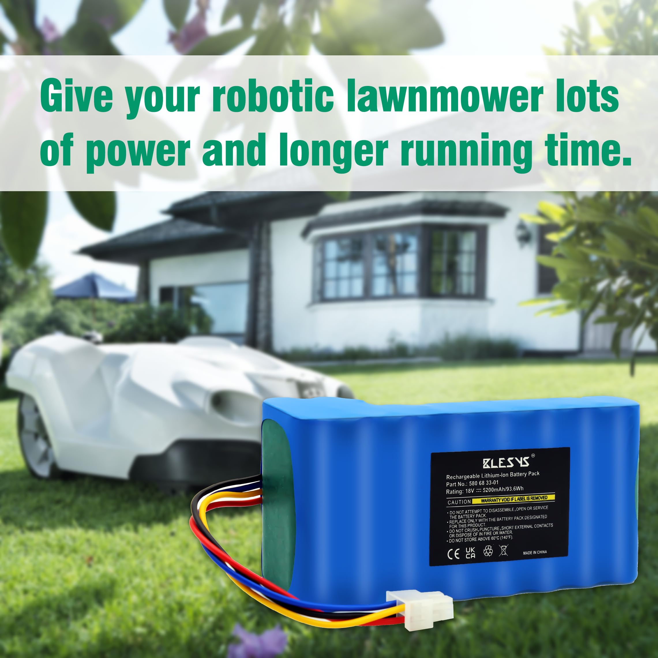 BLESYS 18 V 5200 mAh Batería para Husqvarna Automower 320 330X (2013 2014 2015) 420 (2016 2017 2018 2019) Batería de Repuesto para Robot Cortacésped 580 68 33-01, 580 68 33-02