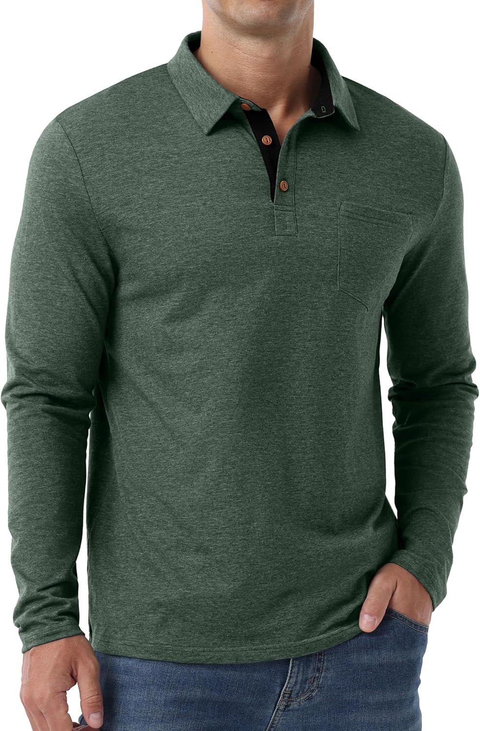 Sailwind Mens Long Sleeve Polo Shirts Button Casual Tee Cotton Collared Golf T Shirts with Pocket