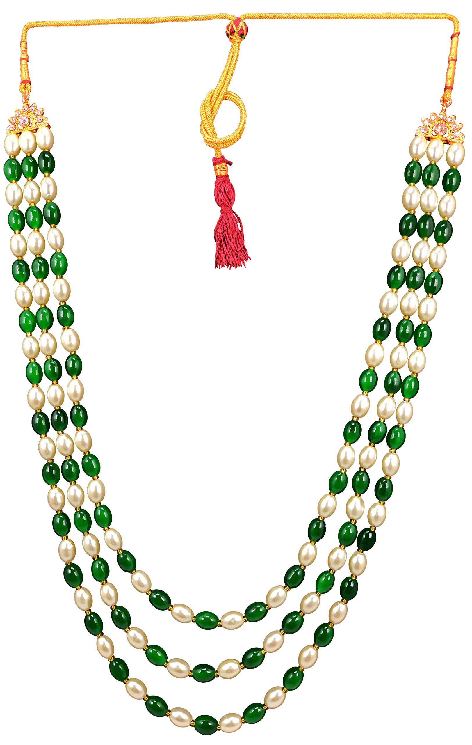 Moti Mala For Men Necklace groom Pearl Sherwani Traditional Gold Plated Four Layered Design for Marriage Indian Wedding (Dulhe ki mala)