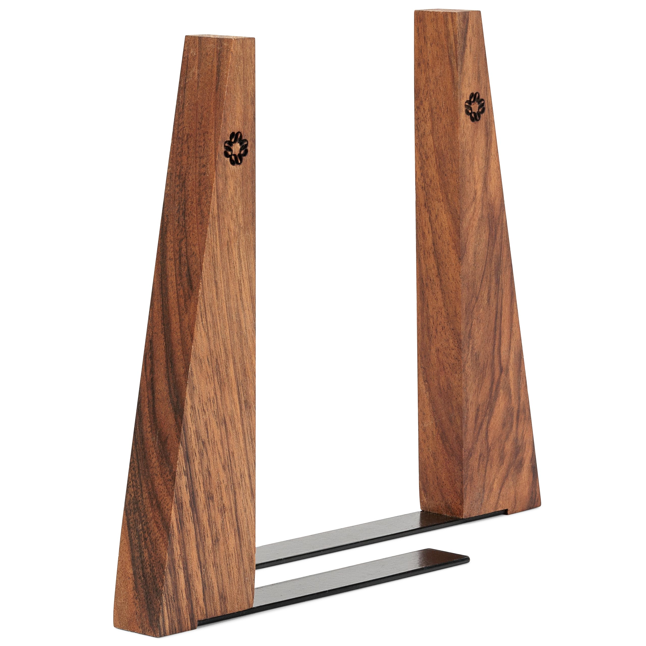 TILISMA Walnut Bookends for Shelves | Wooden Book Ends for Shelves | Sturdy Book Holders, Stoppers with Metal Base for Bookshelves | Slick Decorative Bookends Stands Firmly on Bookshelf (Pair)