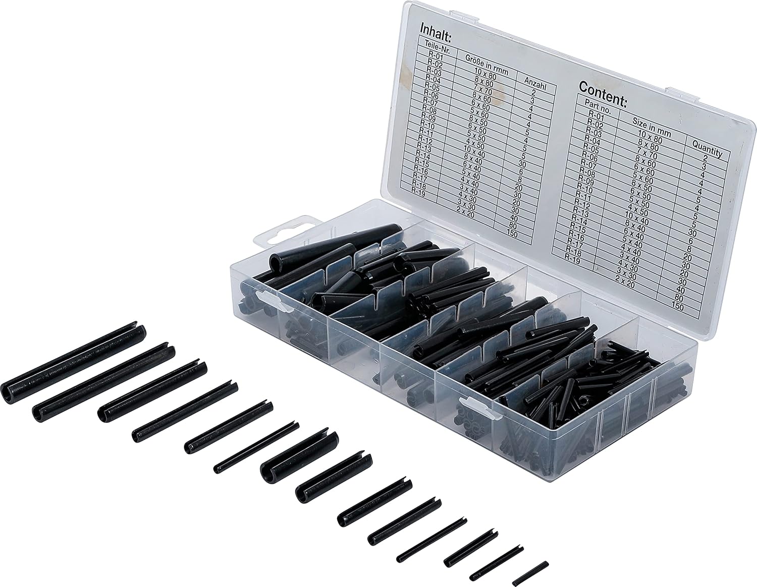 BGS 8054 hollow split pin/Spring Bar Assortment, 450 Pieces