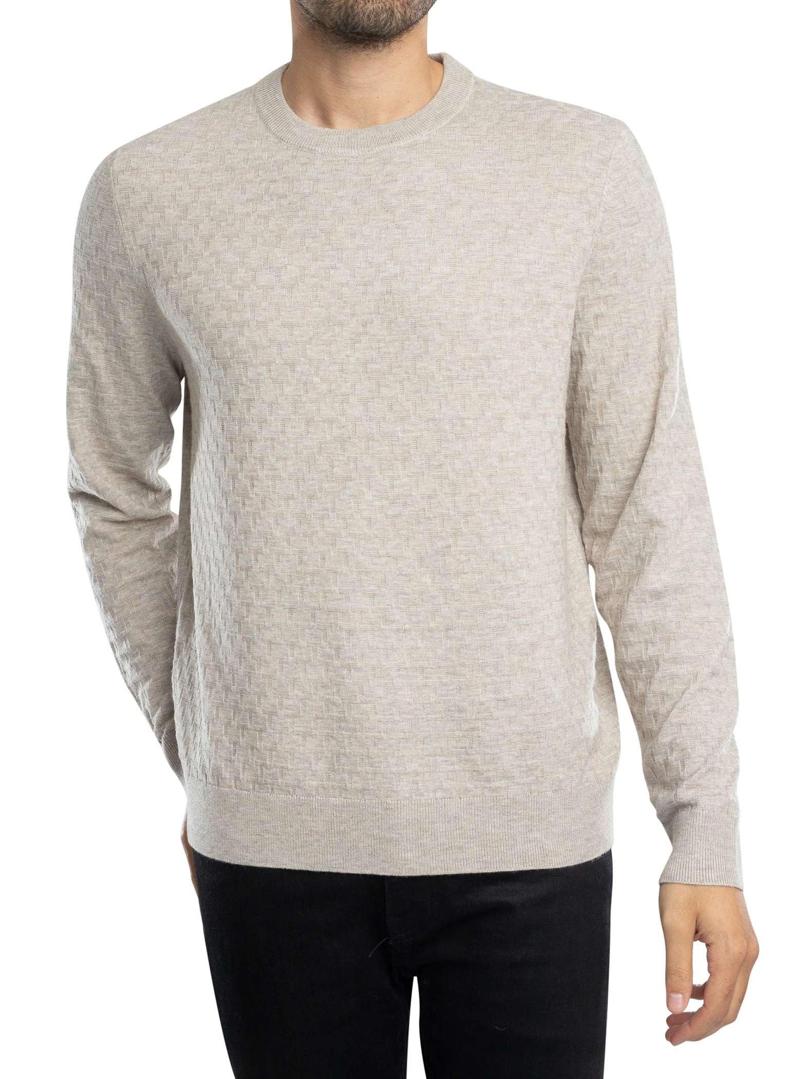 Ted Baker Men's Brown-Tan Stitch Crew Knit, Brown, Xxl