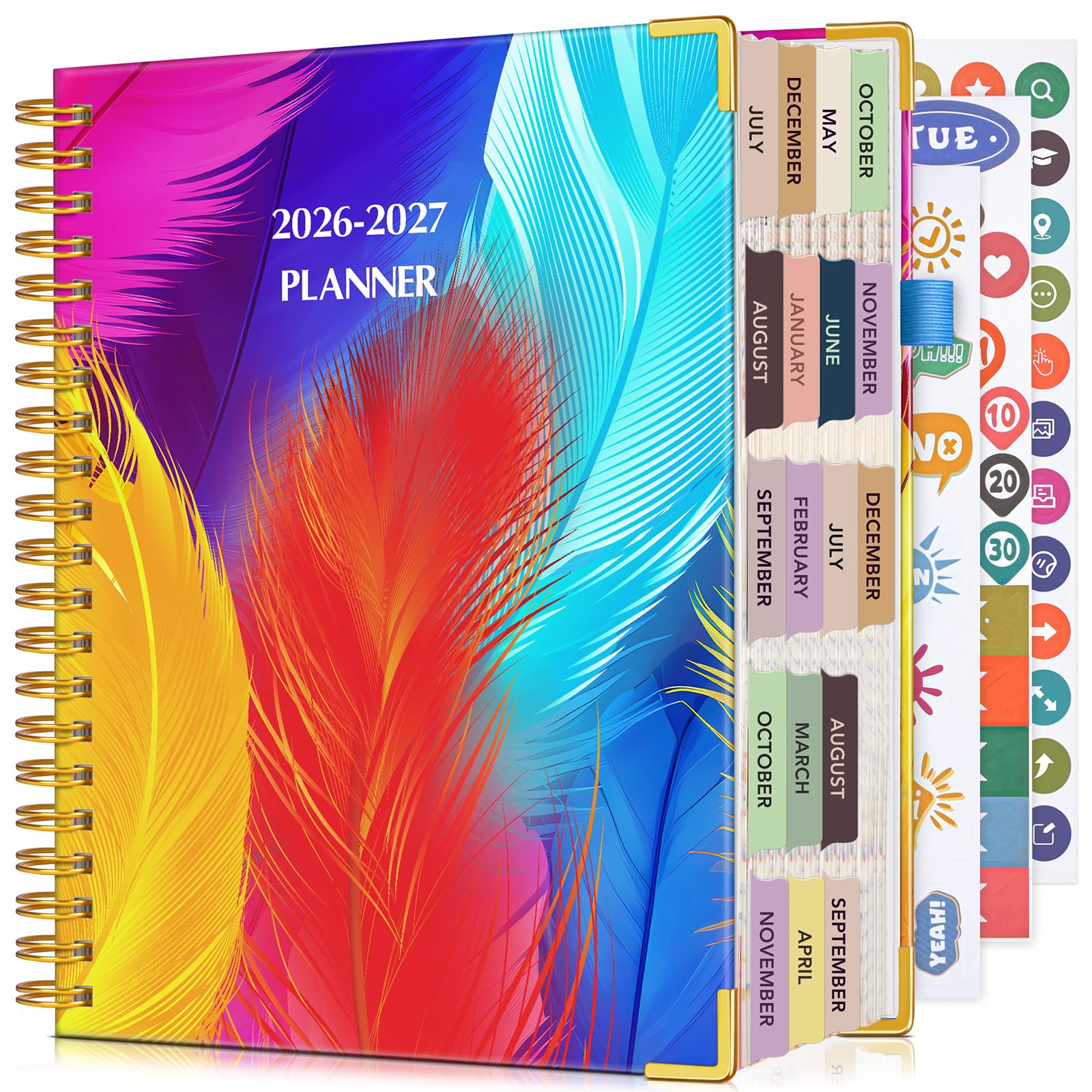 Agenda accademica 2026-2027, formato A4, 18 mesi, calendario settimanale e mensile da luglio 2026 a dicembre 2027, copertina rigida in pelle con linguette, pianificatore giornaliero per studenti