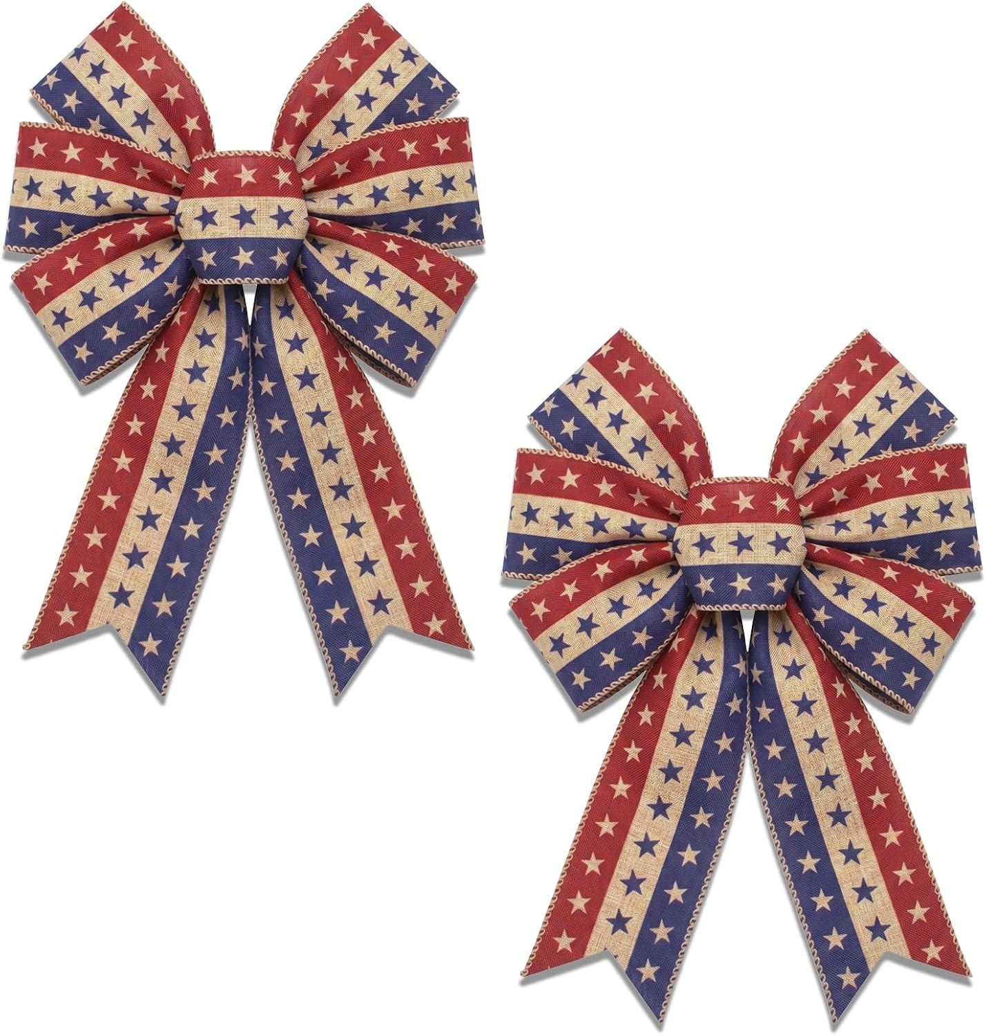2Pcs 4th of July Patriotic Wreath Bow USA 250th Anniversary Ribbon Bows for Wreaths, Stars and Stripes Tree Topper Bow Red White and Blue Decor Bows for Home Indoor Outdoor Wreath Ornament (Style B)